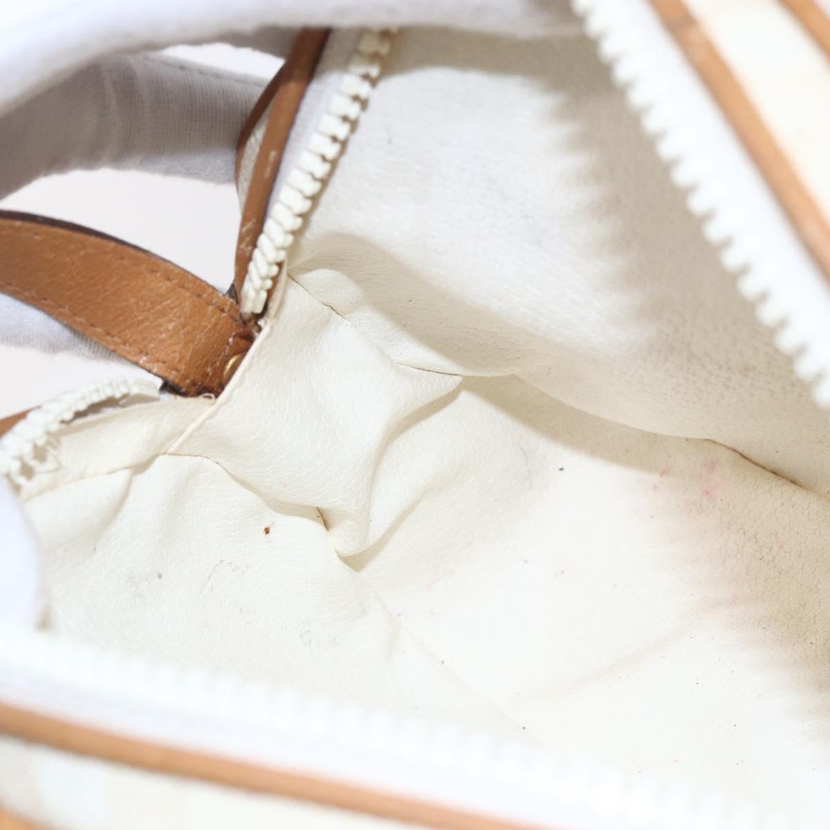 CELINE Macadam Canvas Shoulder Bag PVC Leather White Gold Auth 152580