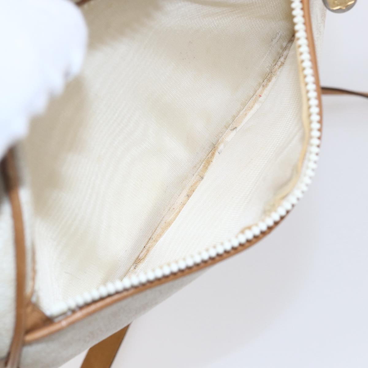 CELINE Macadam Canvas Shoulder Bag PVC Leather White Gold Auth 152580