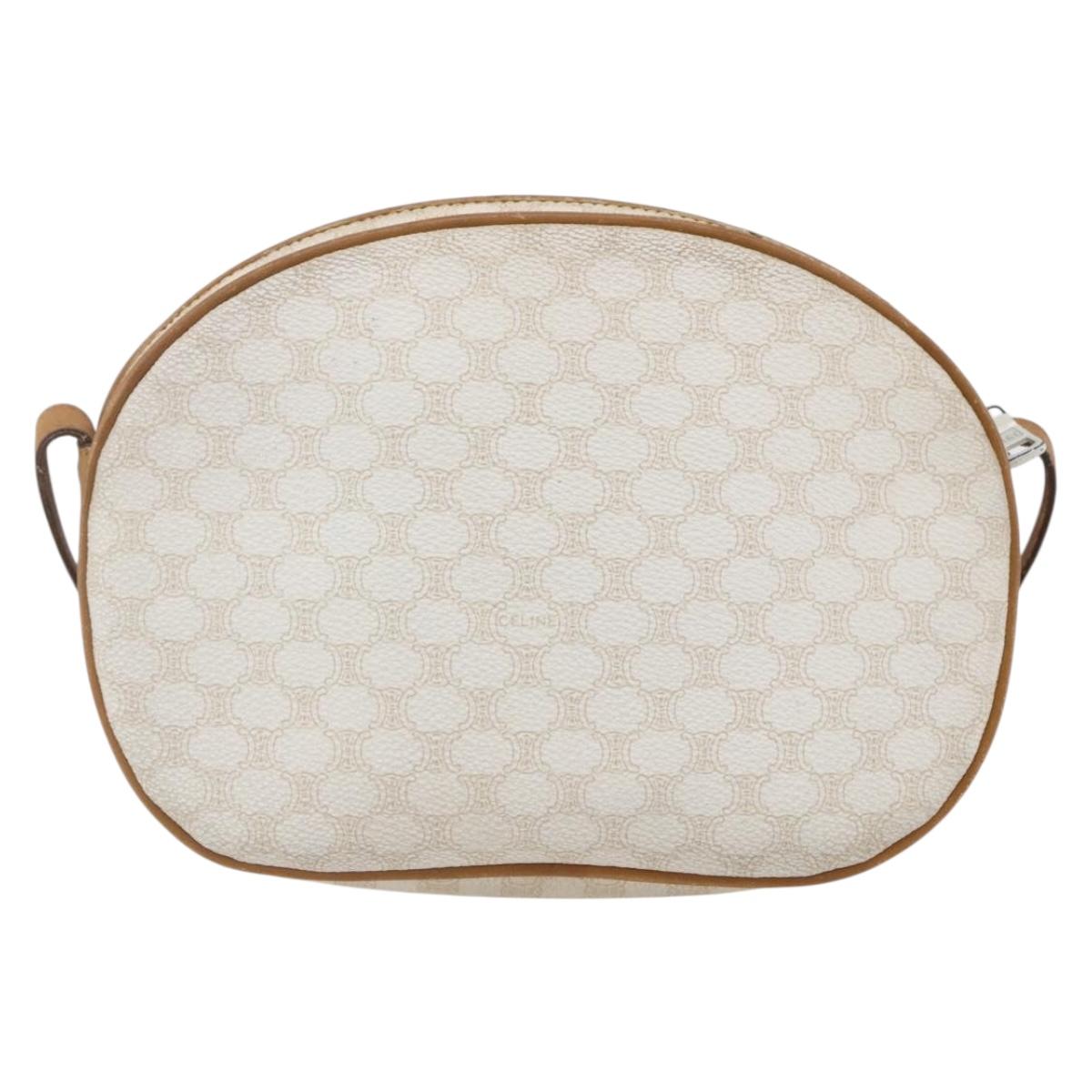 CELINE Macadam Canvas Shoulder Bag PVC Leather White Gold Auth 152580