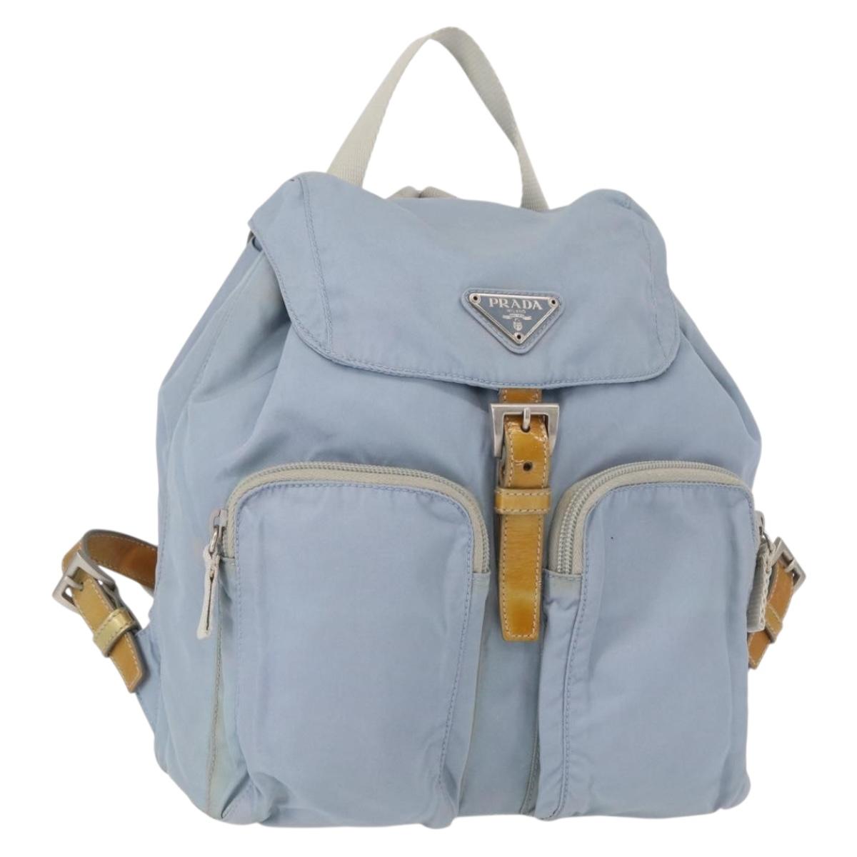 PRADA Backpack Nylon Light Blue Silver Auth 152581