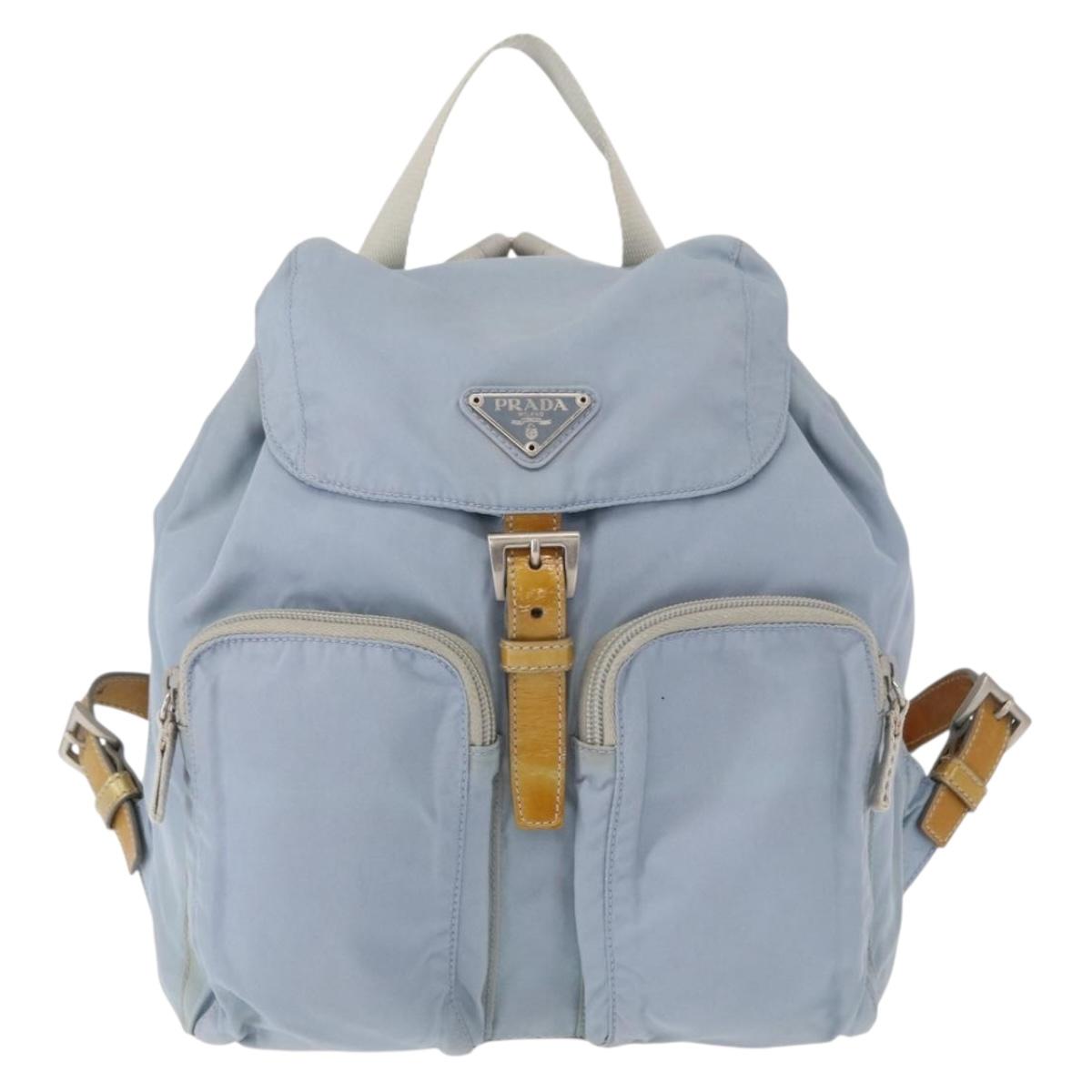 PRADA Backpack Nylon Light Blue Silver Auth 152581