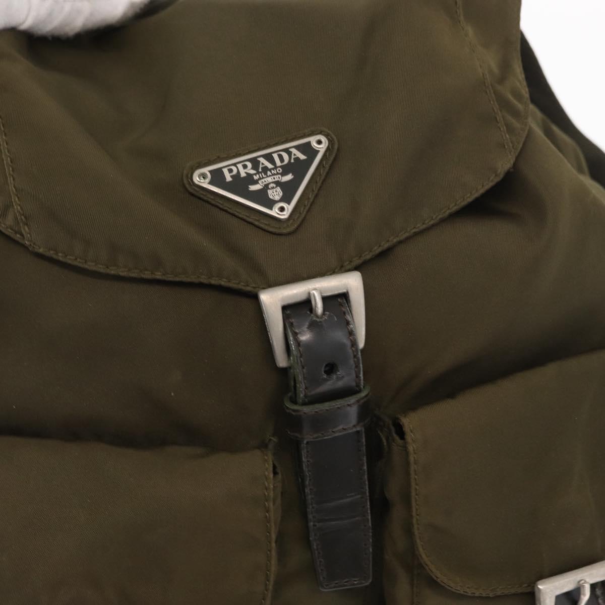PRADA Backpack Nylon Khaki Silver Auth 152582