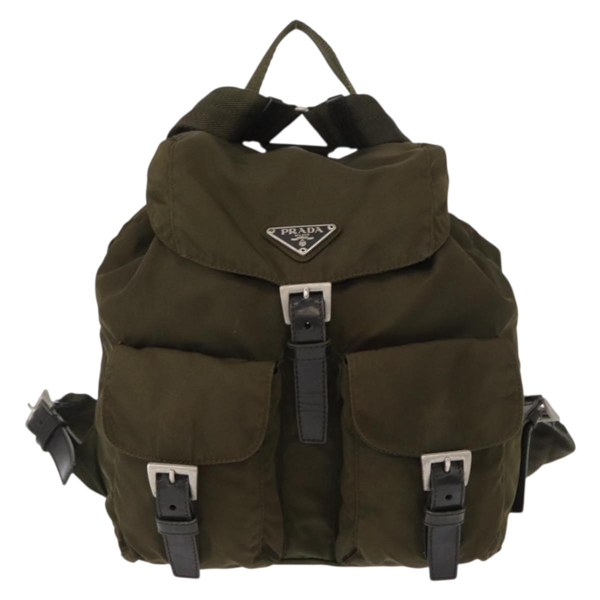 PRADA Backpack Nylon Khaki Silver Auth 152582