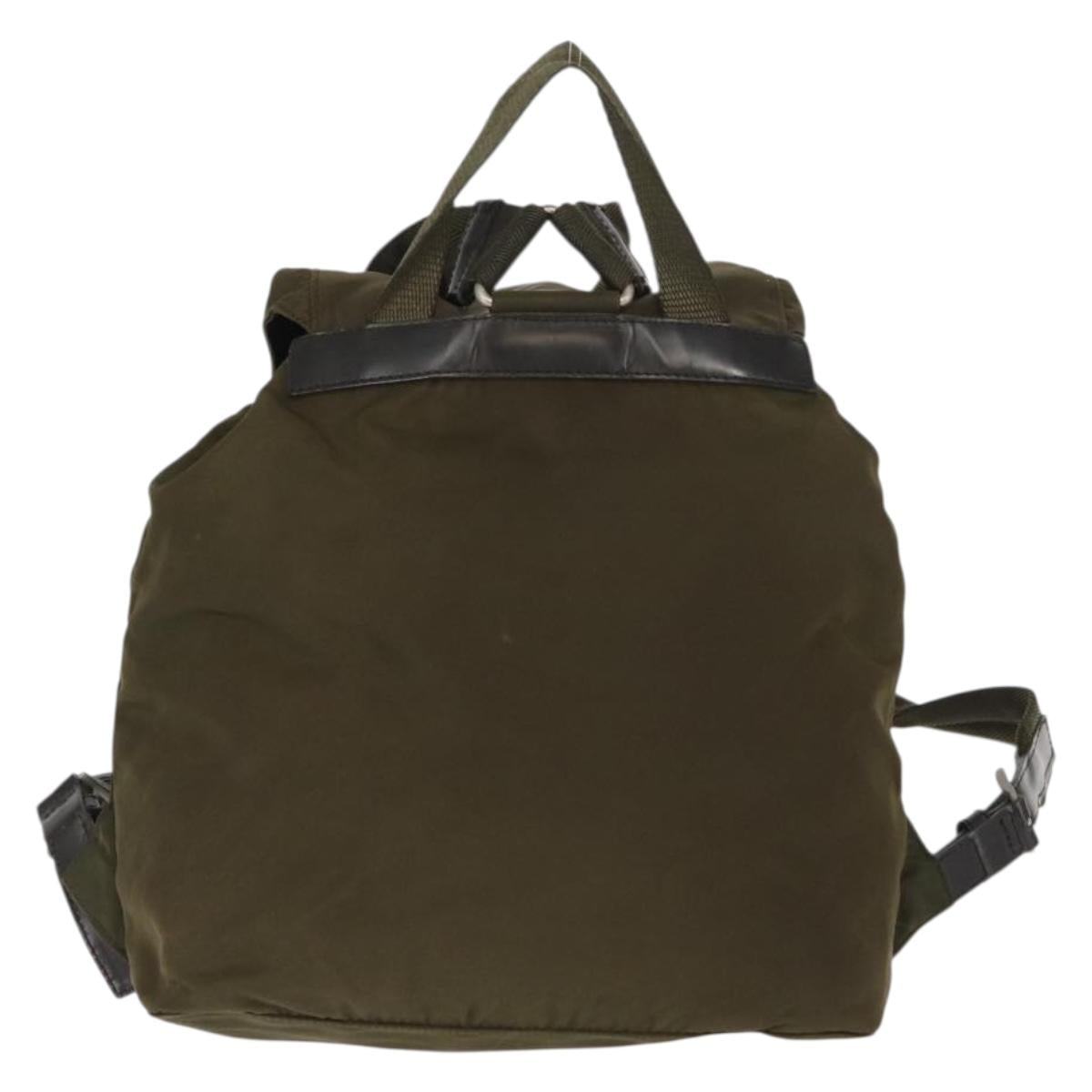 PRADA Backpack Nylon Khaki Silver Auth 152582