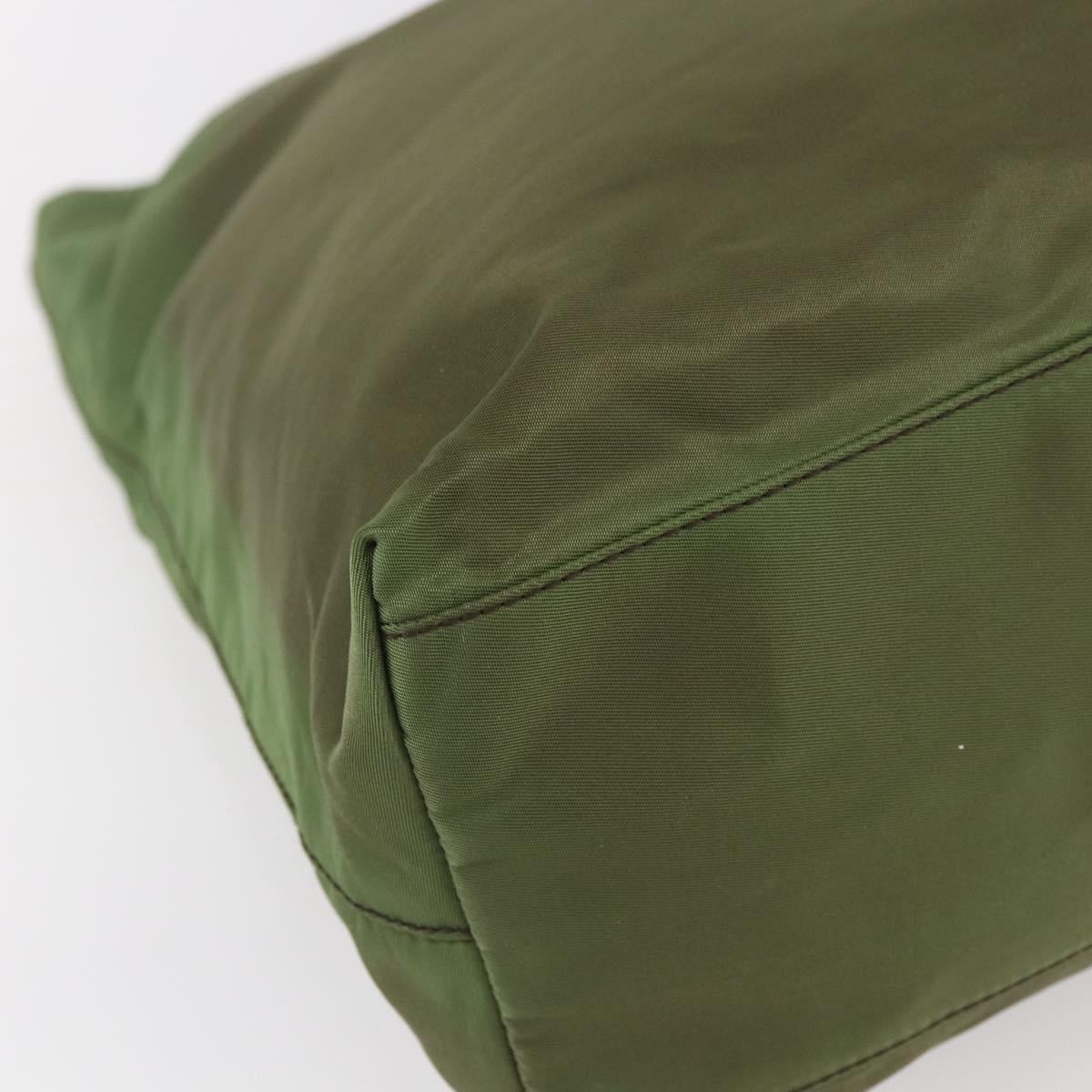 PRADA Tote Bag Nylon Khaki Silver Auth 152583