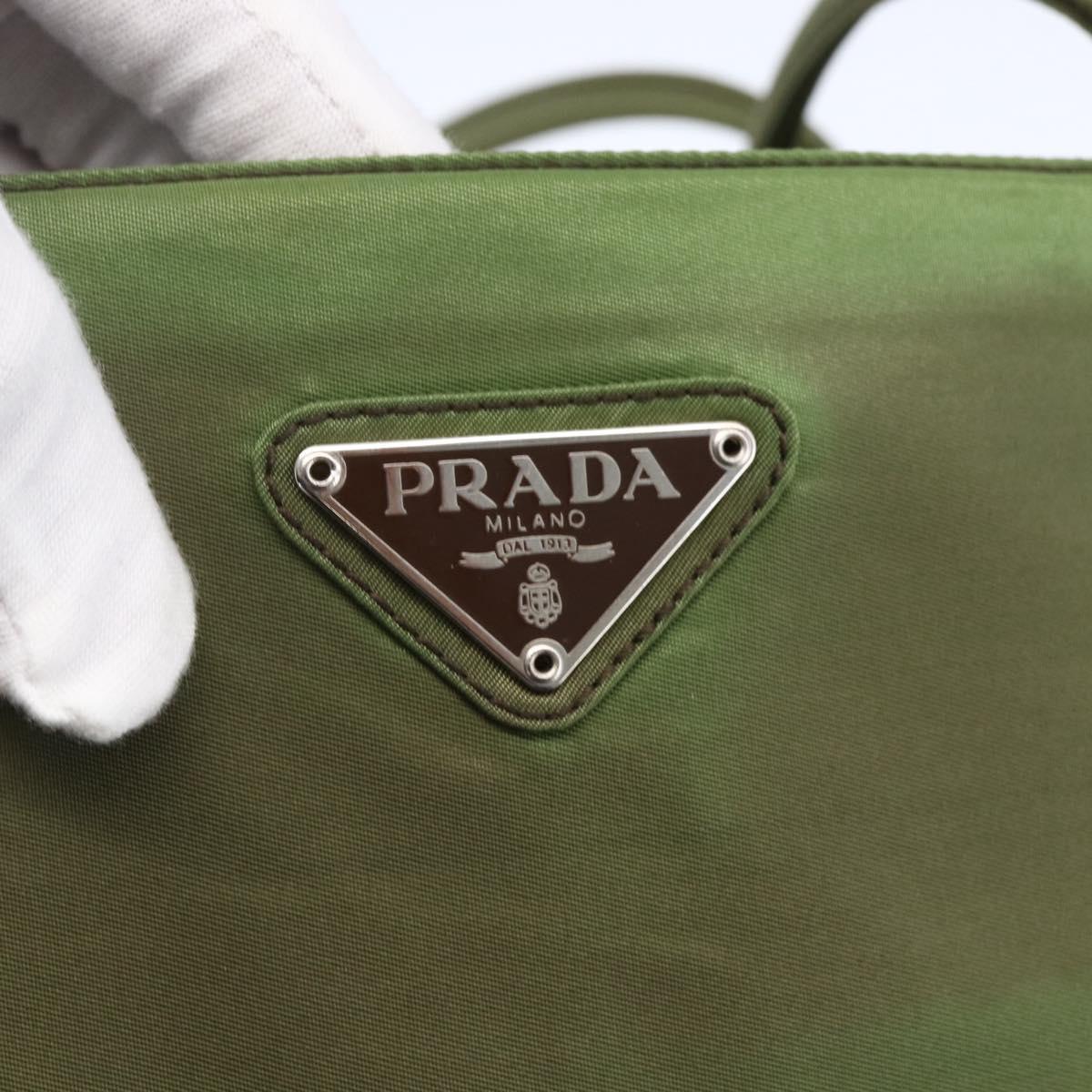 PRADA Tote Bag Nylon Khaki Silver Auth 152583