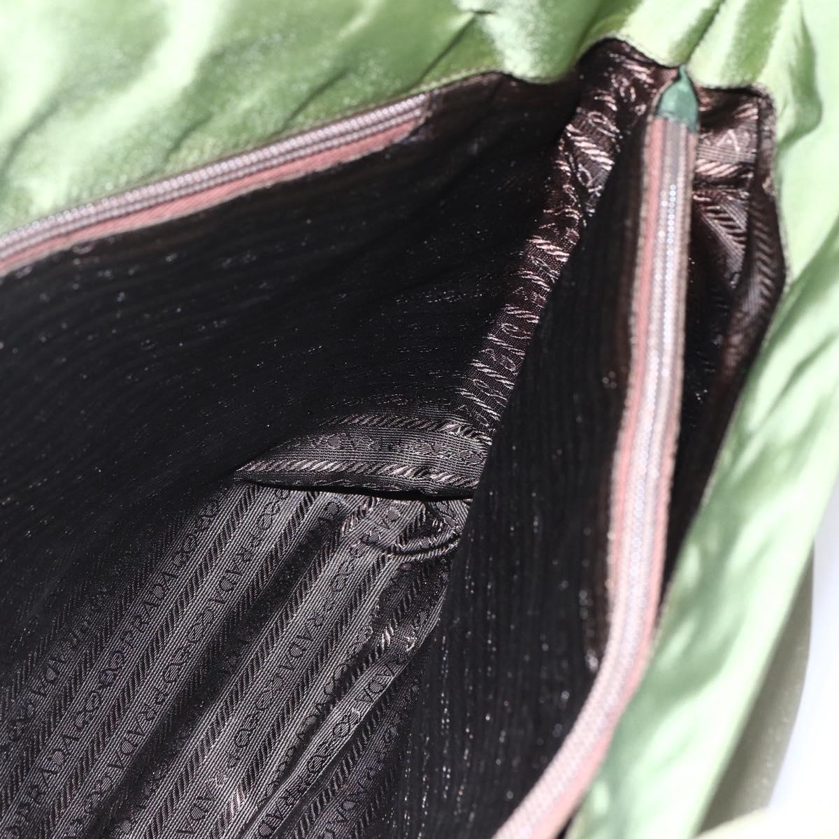 PRADA Tote Bag Nylon Khaki Silver Auth 152583