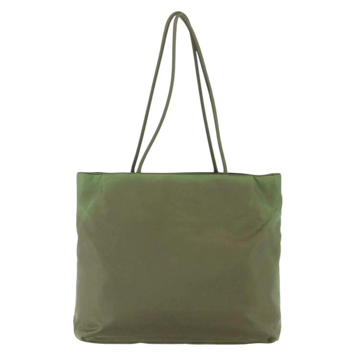 PRADA Tote Bag Nylon Khaki Silver Auth 152583