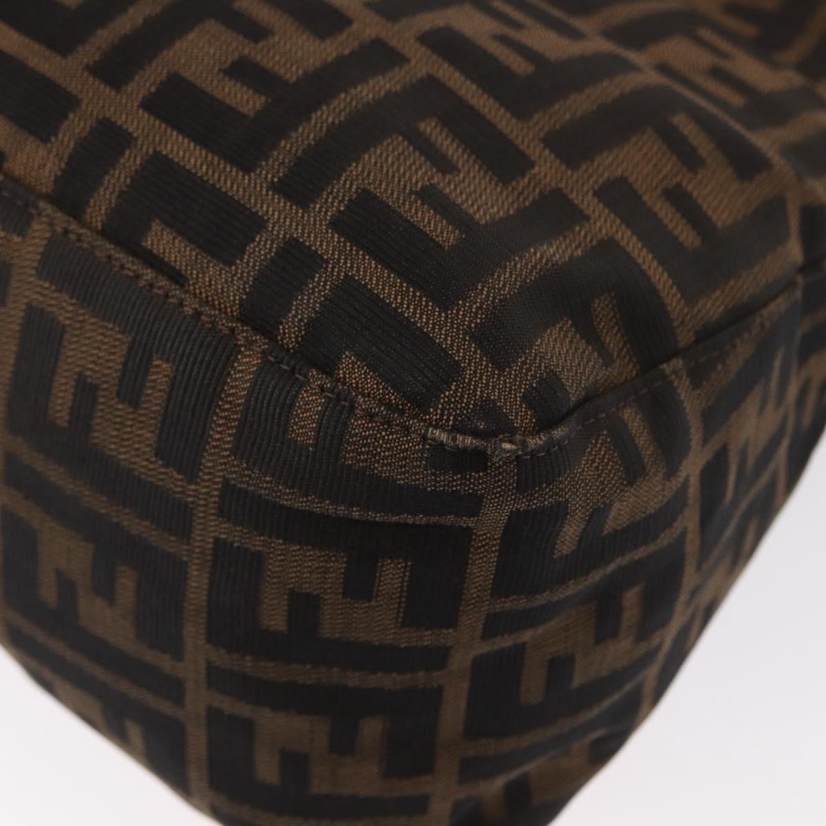 FENDI Zucca Canvas Mamma Baguette Shoulder Bag Black Brown Silver Auth 152586