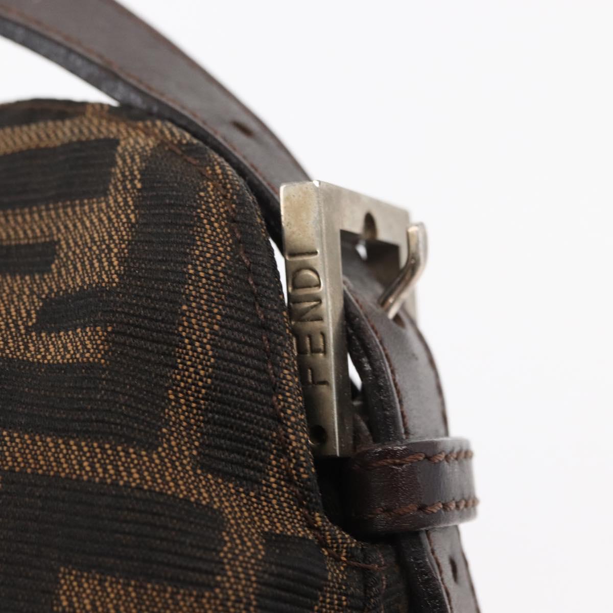 FENDI Zucca Canvas Mamma Baguette Shoulder Bag Black Brown Silver Auth 152586