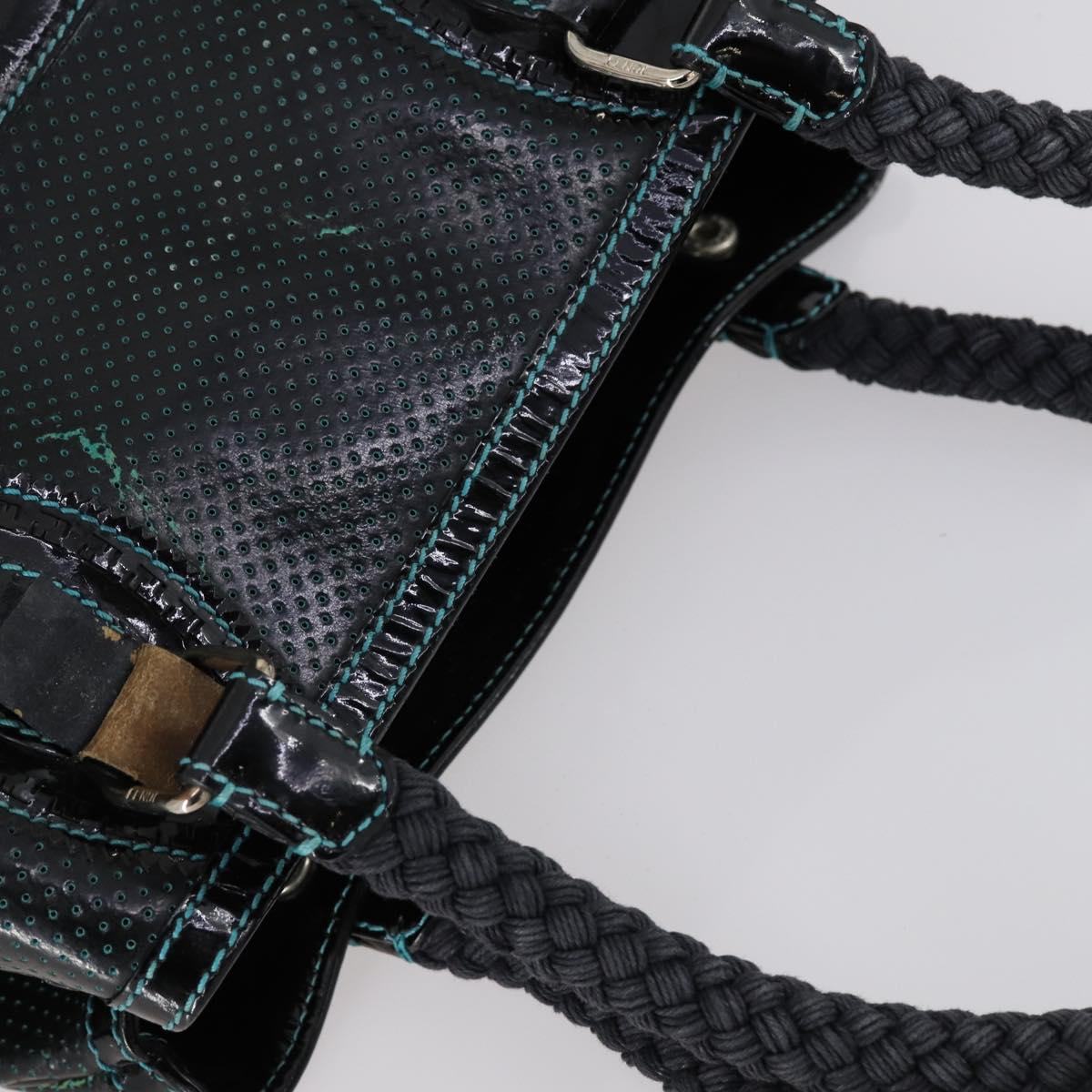 FENDI Etnico Tote Bag Enamel Black Silver Auth 152587