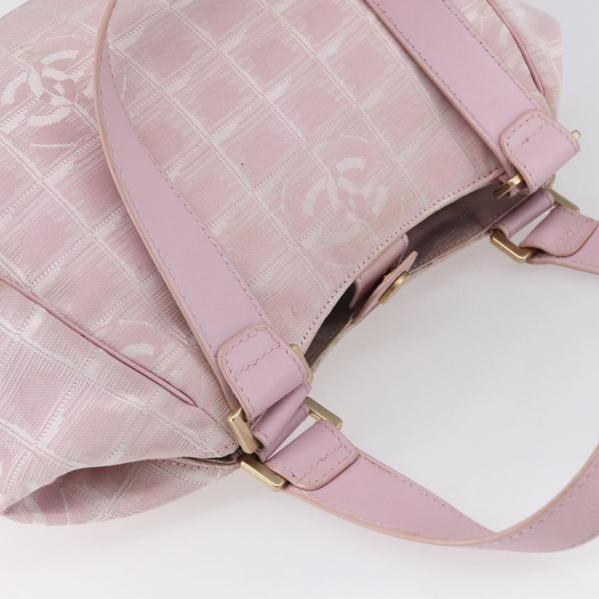 CHANEL New Travel Line Hand Bag Nylon Pink Gold CC Auth 152593