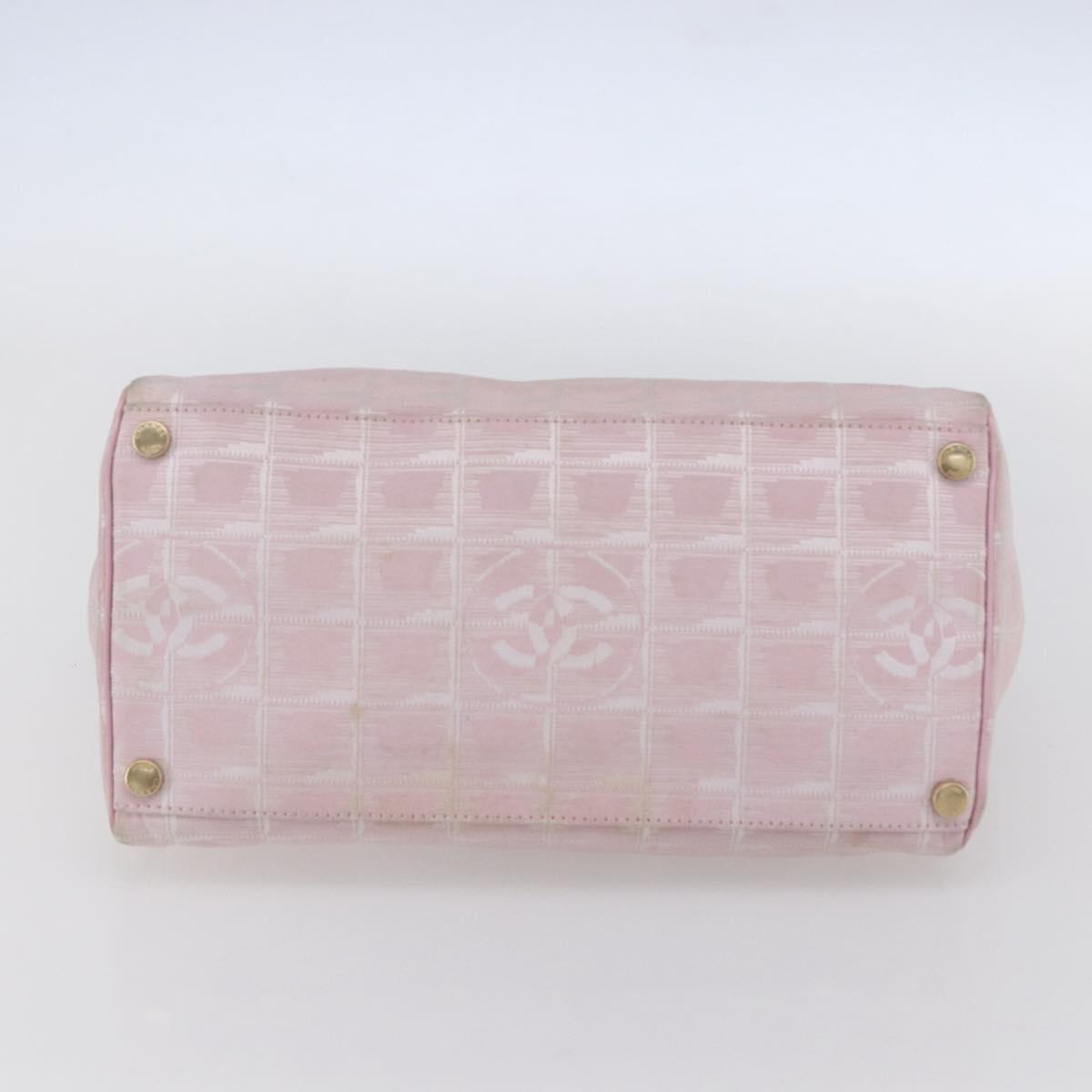 CHANEL New Travel Line Hand Bag Nylon Pink Gold CC Auth 152593