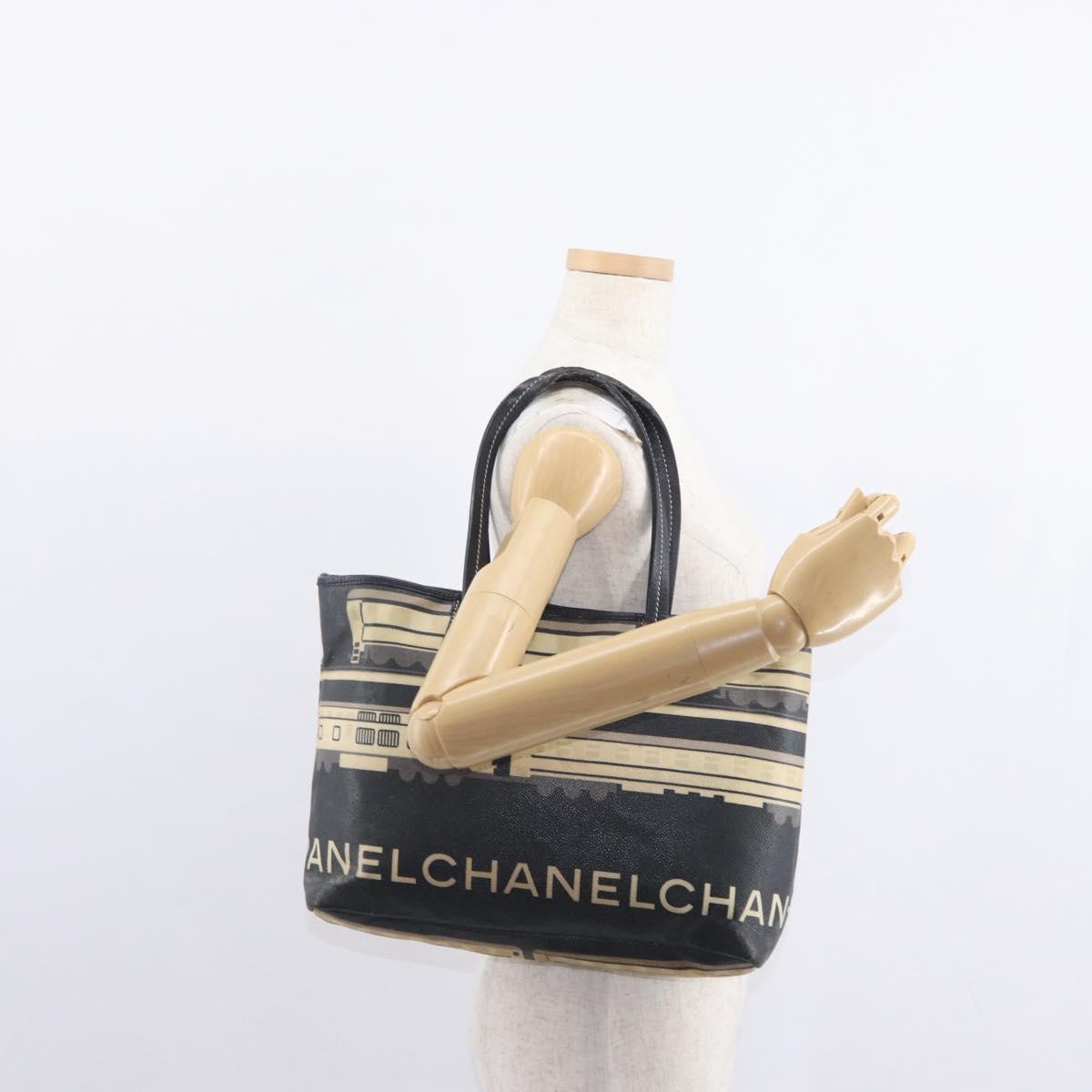 CHANEL Central Station Tote Bag PVC Canvas Black Silver CC Auth 152594