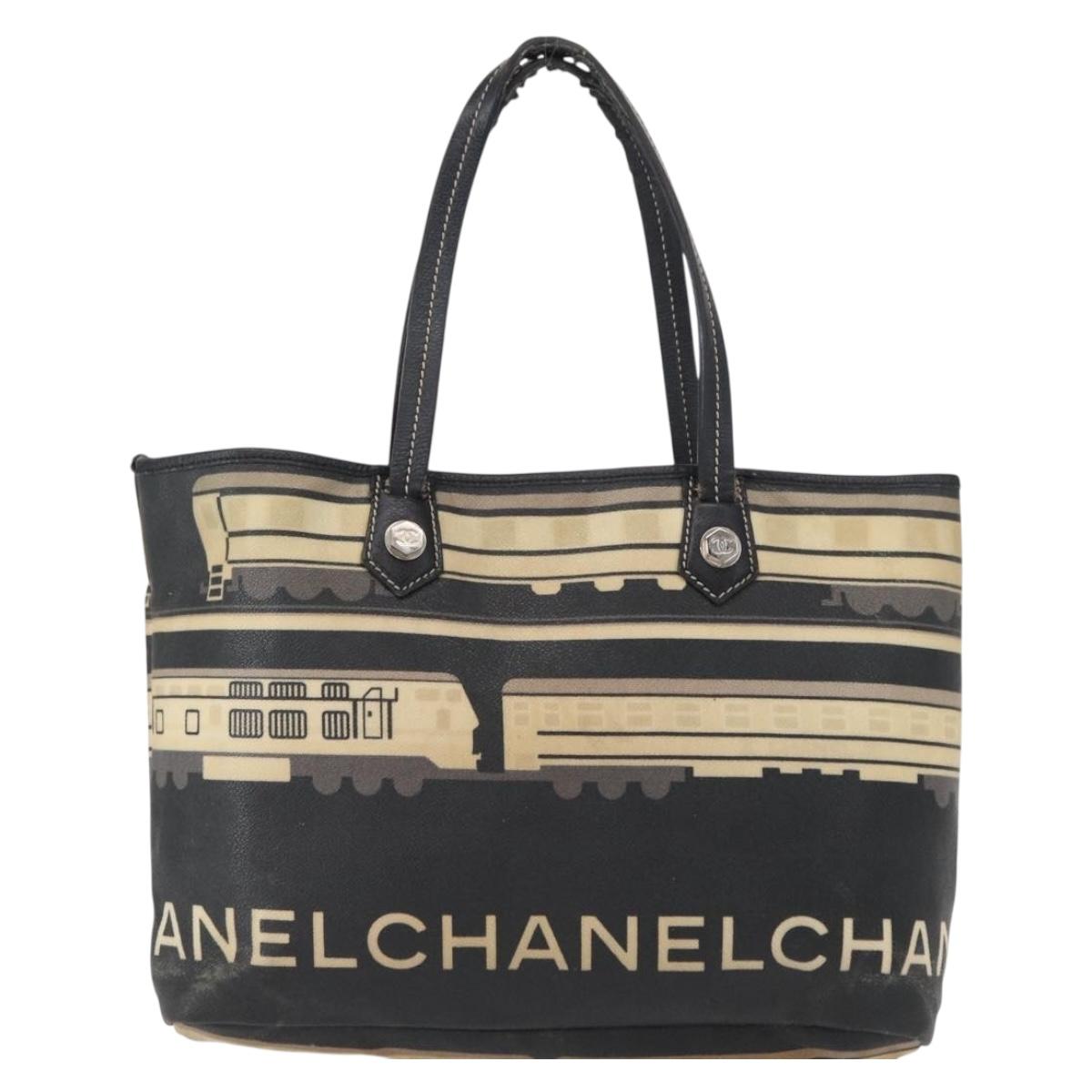 CHANEL Central Station Tote Bag PVC Canvas Black Silver CC Auth 152594