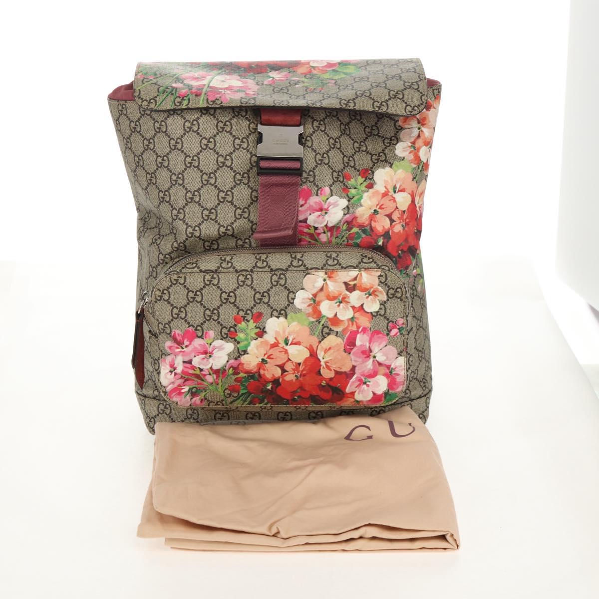 GUCCI GG Blooms Backpack PVC Beige Silver 405019 Auth 152607V