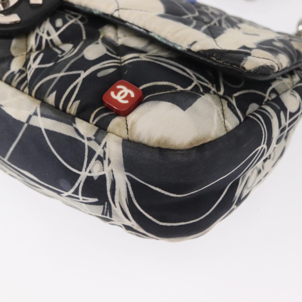 CHANEL Matelasse Chain Shoulder Bag Satin Black Silver CC Auth 152608A