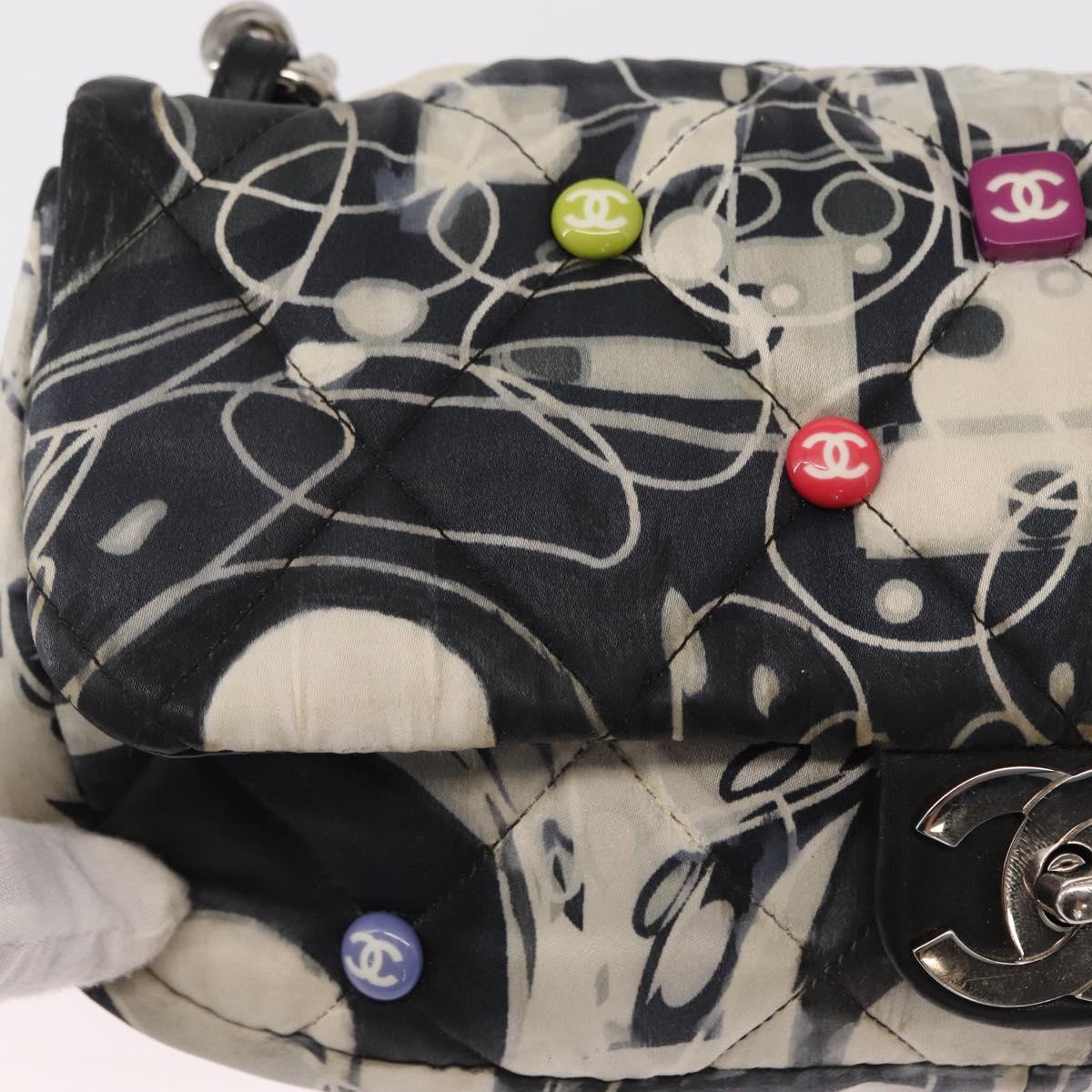 CHANEL Matelasse Chain Shoulder Bag Satin Black Silver CC Auth 152608A