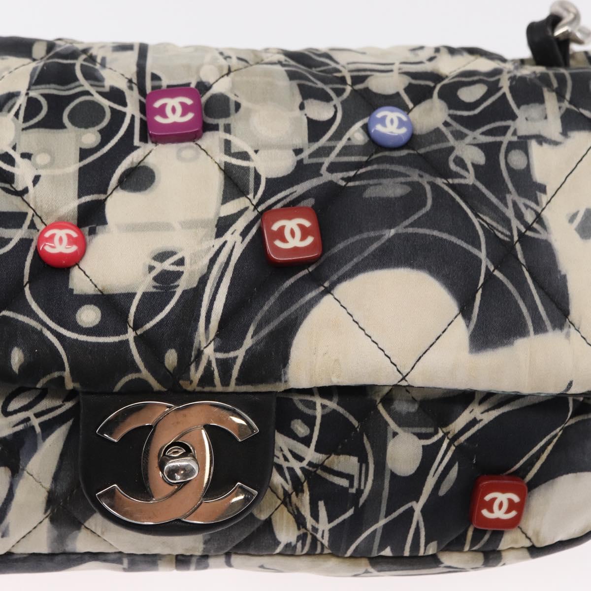 CHANEL Matelasse Chain Shoulder Bag Satin Black Silver CC Auth 152608A