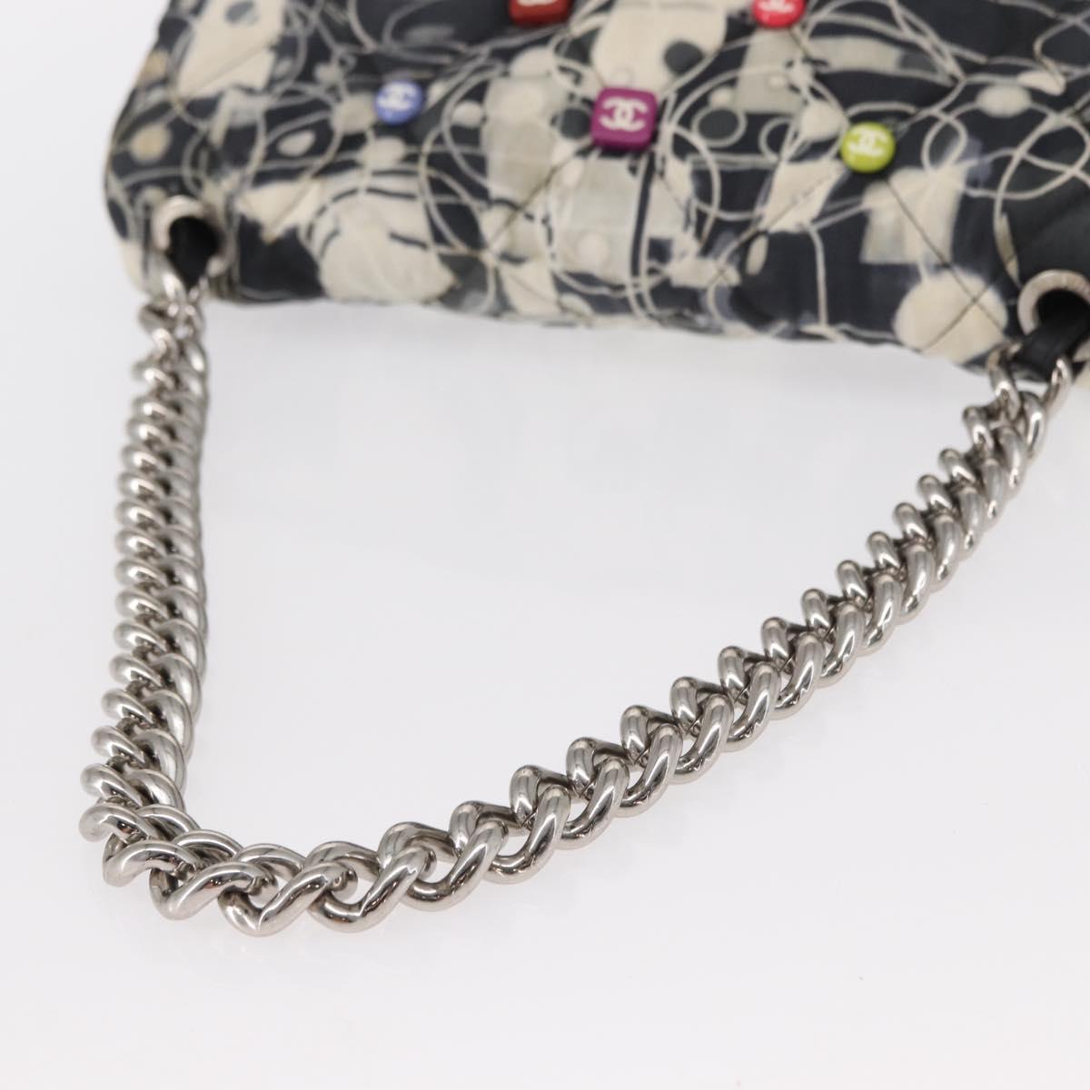 CHANEL Matelasse Chain Shoulder Bag Satin Black Silver CC Auth 152608A