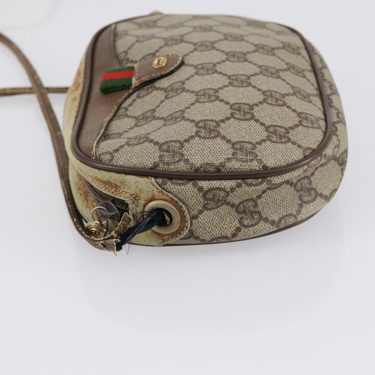 GUCCI GG Canvas Shoulder Bag Leather 3 Set Beige Dark Brown Auth 152612