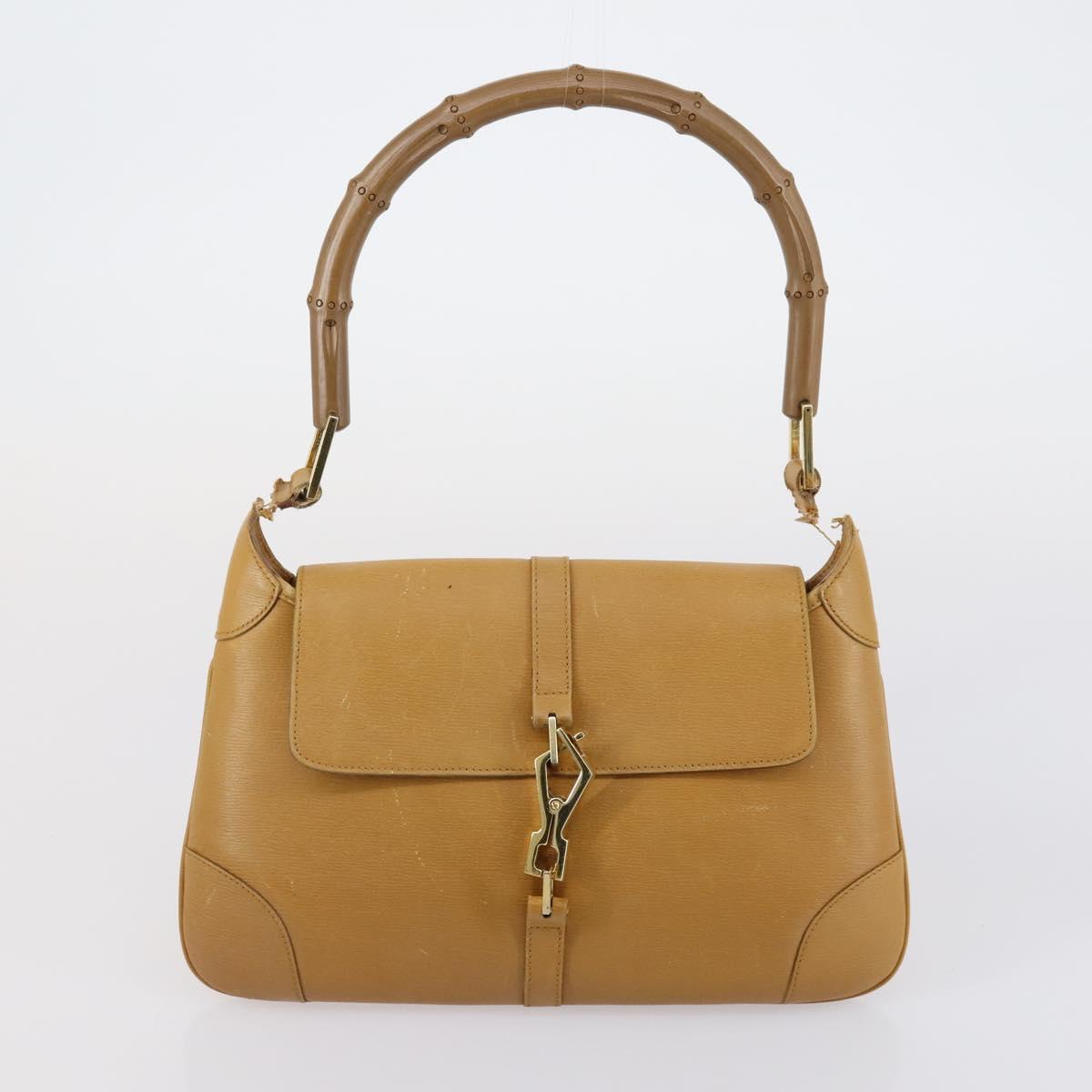 GUCCI GG Canvas Shoulder Bag Leather 3 Set Beige Dark Brown Auth 152612