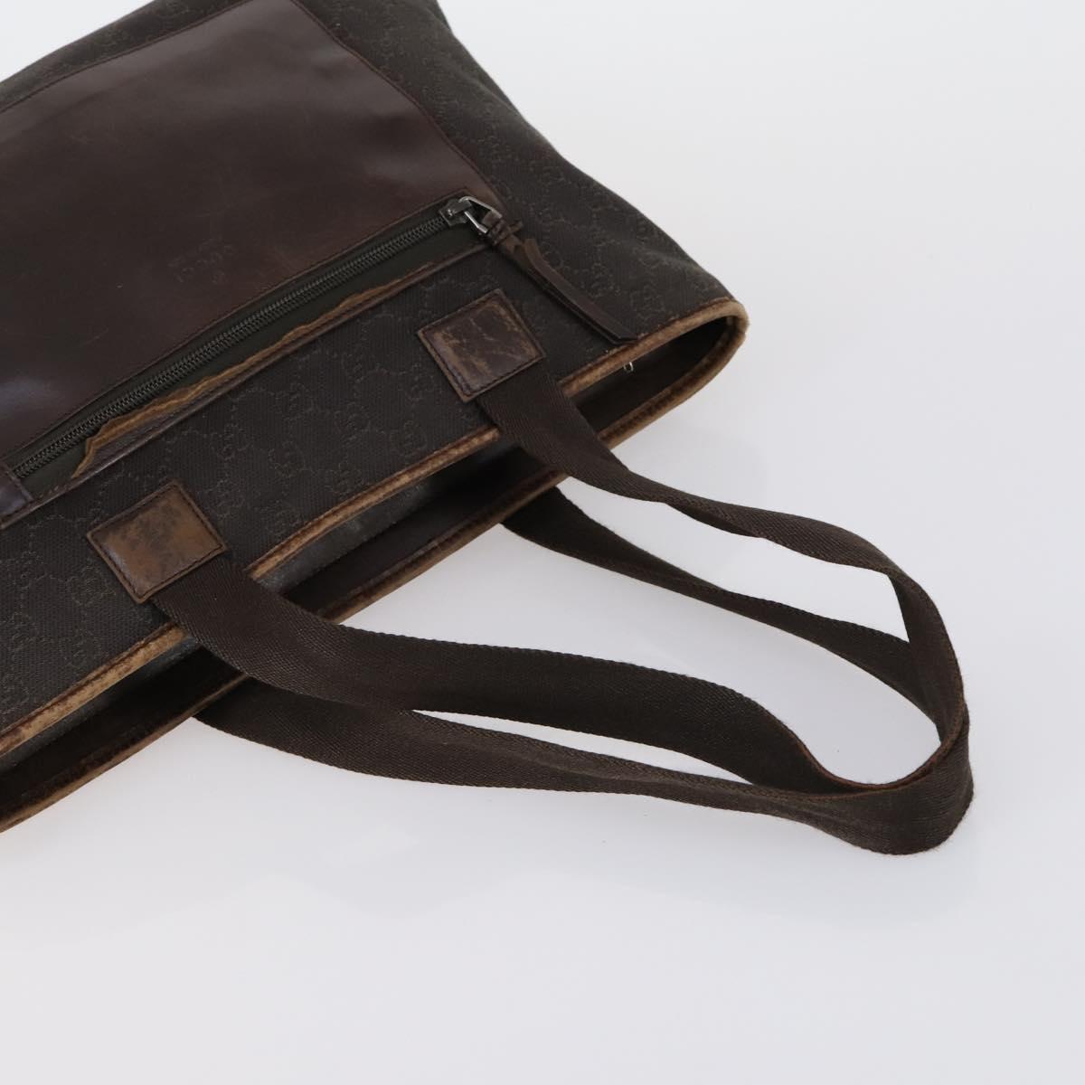 GUCCI GG Canvas Shoulder Bag Leather 3 Set Beige Dark Brown Auth 152612