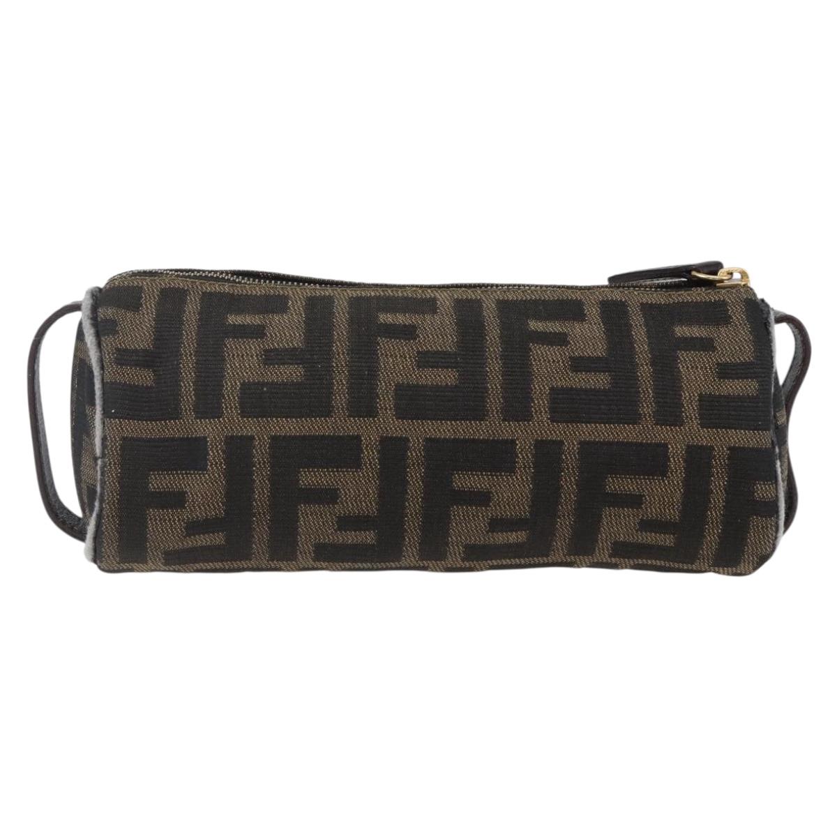 FENDI Zucca Canvas Pouch Black Brown Auth 152613