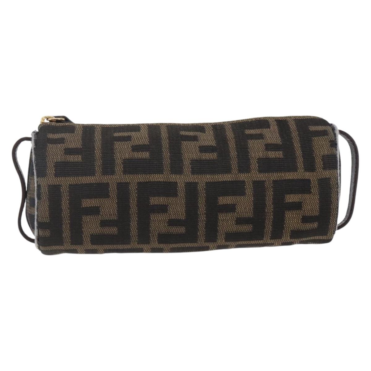 FENDI Zucca Canvas Pouch Black Brown Auth 152613