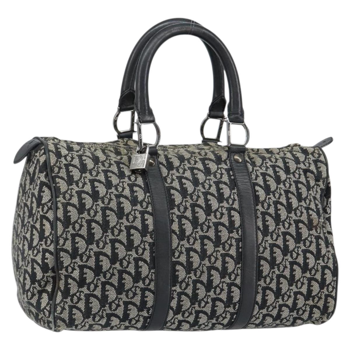 Christian Dior Trotter Canvas Mini Boston Bag Black Silver Auth 152631