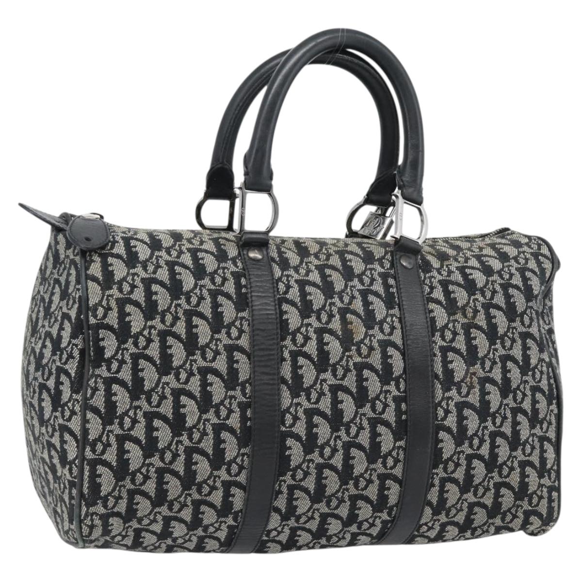 Christian Dior Trotter Canvas Mini Boston Bag Black Silver Auth 152631