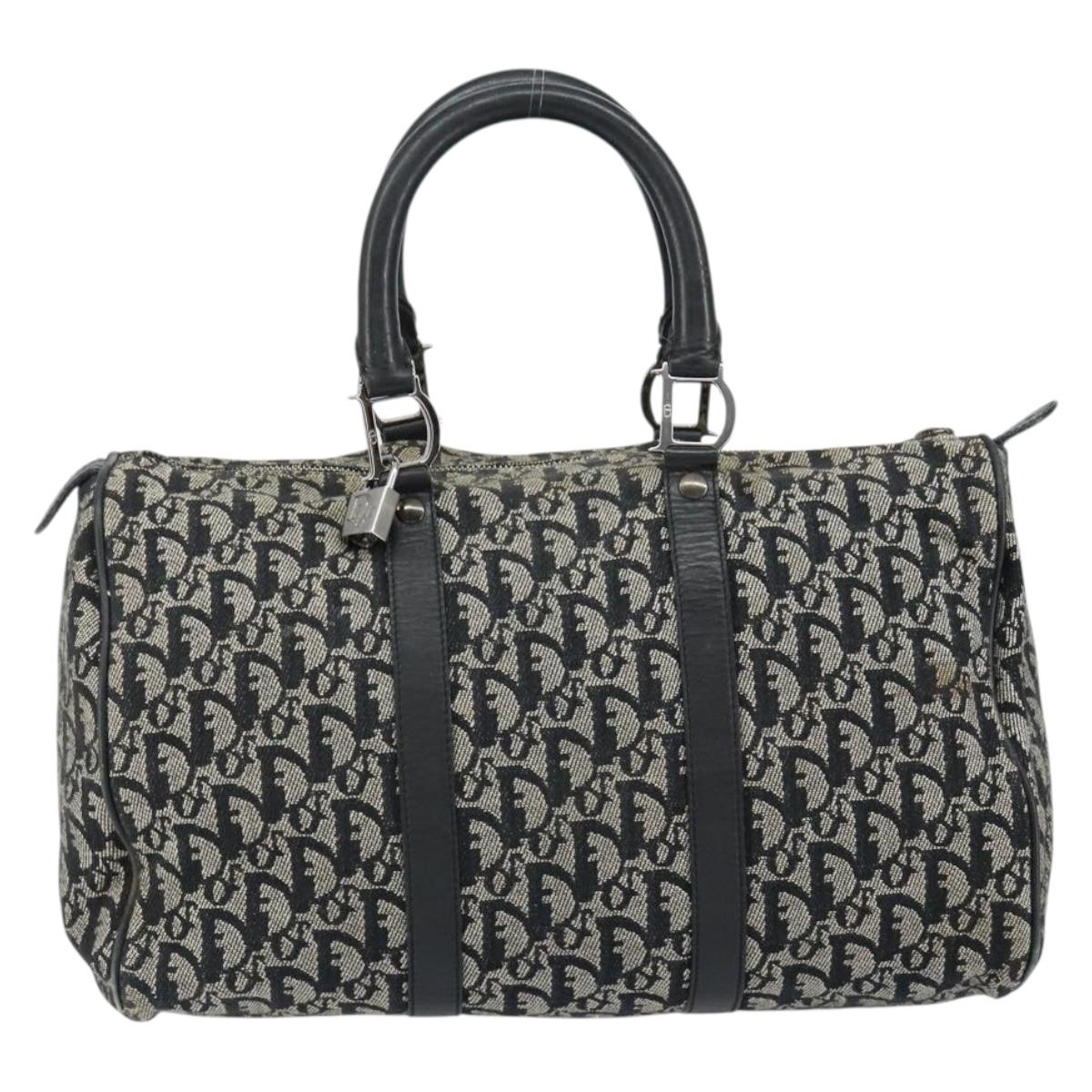 Christian Dior Trotter Canvas Mini Boston Bag Black Silver Auth 152631