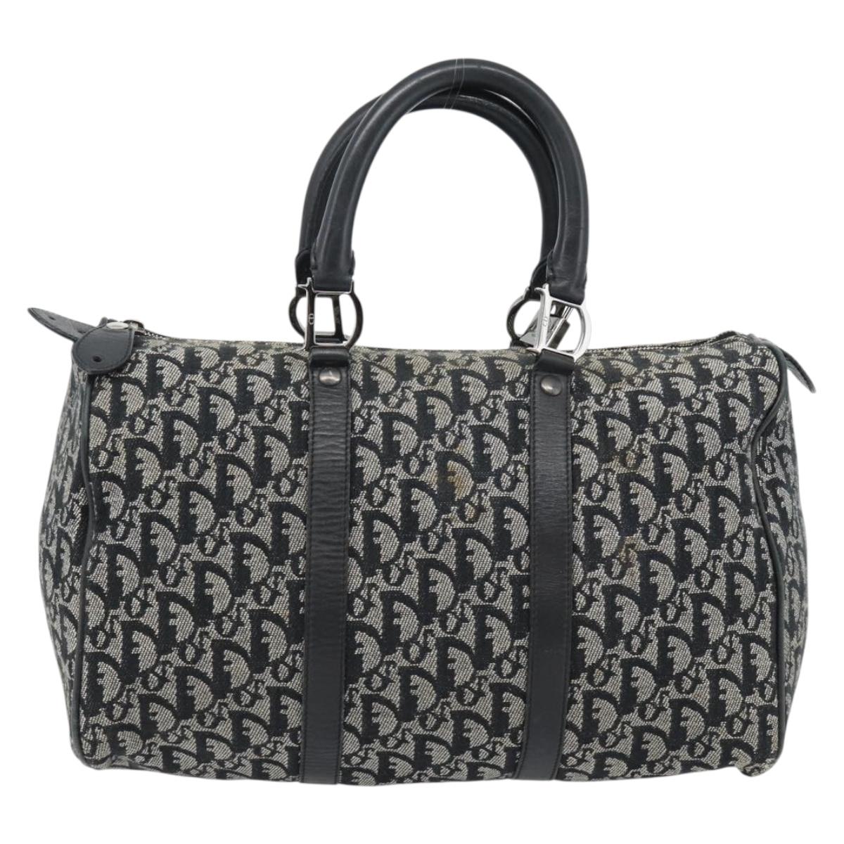 Christian Dior Trotter Canvas Mini Boston Bag Black Silver Auth 152631