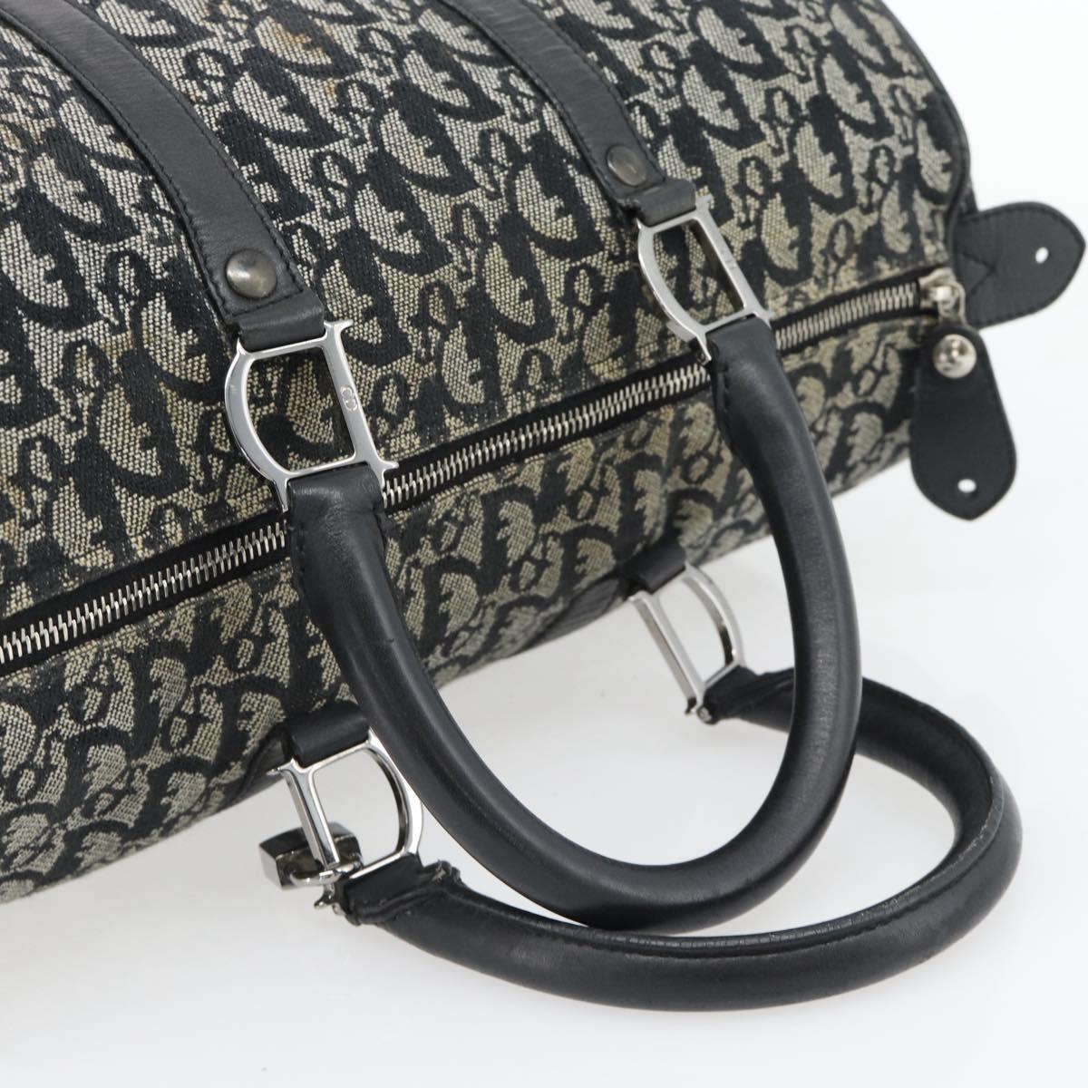 Christian Dior Trotter Canvas Mini Boston Bag Black Silver Auth 152631