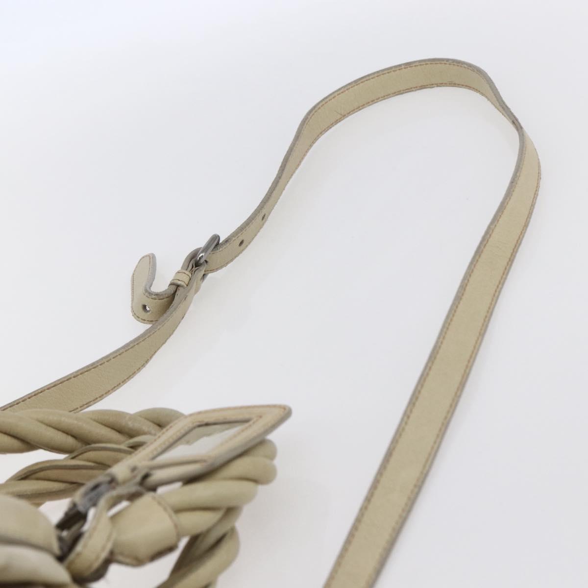 PRADA Hand Bag Nylon Leather 2way Beige Silver Auth 152635