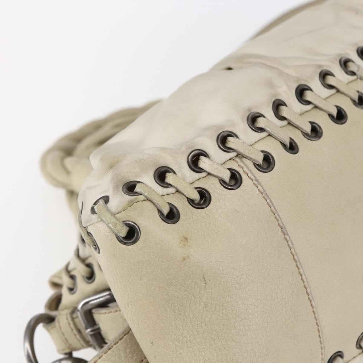 PRADA Hand Bag Nylon Leather 2way Beige Silver Auth 152635