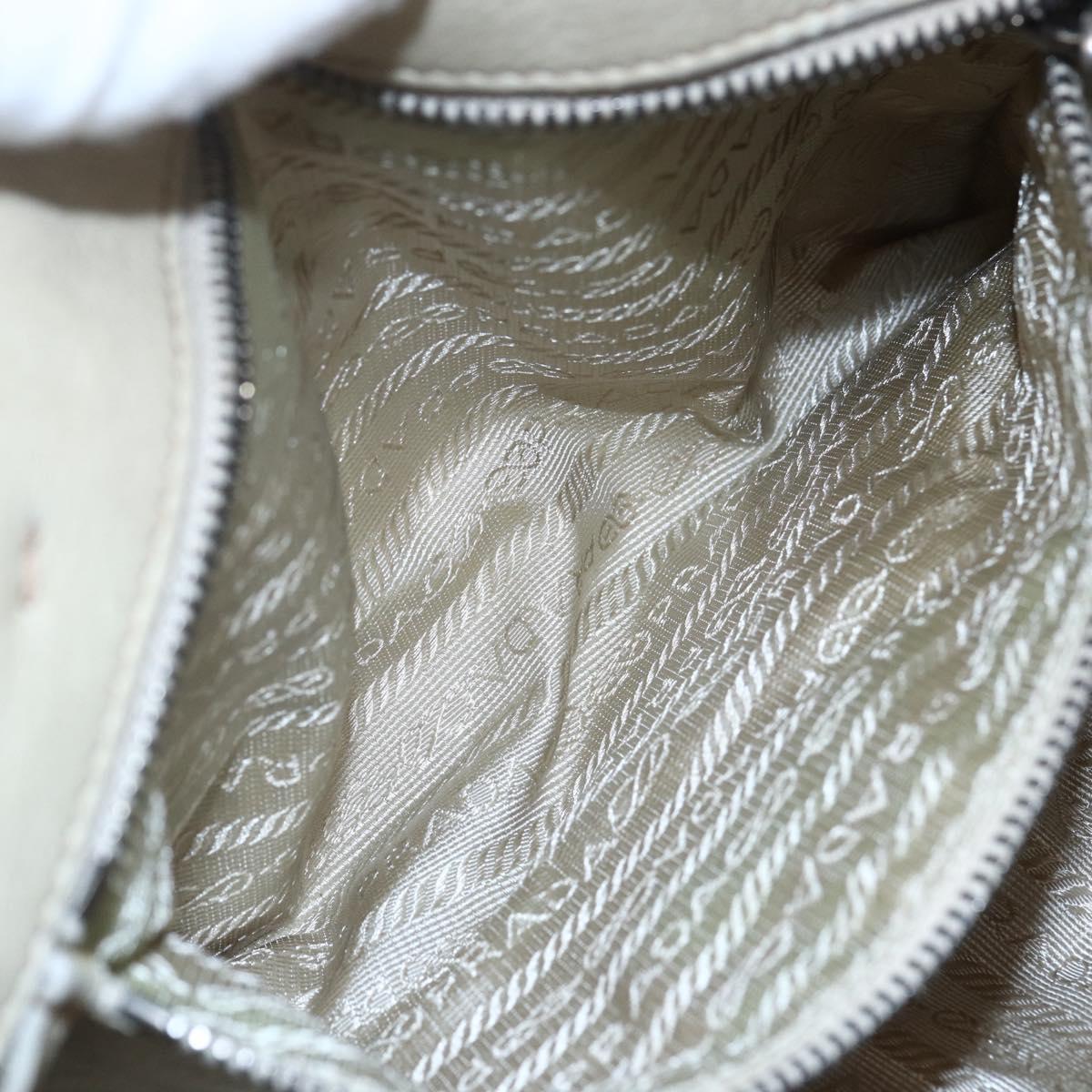 PRADA Hand Bag Nylon Leather 2way Beige Silver Auth 152635