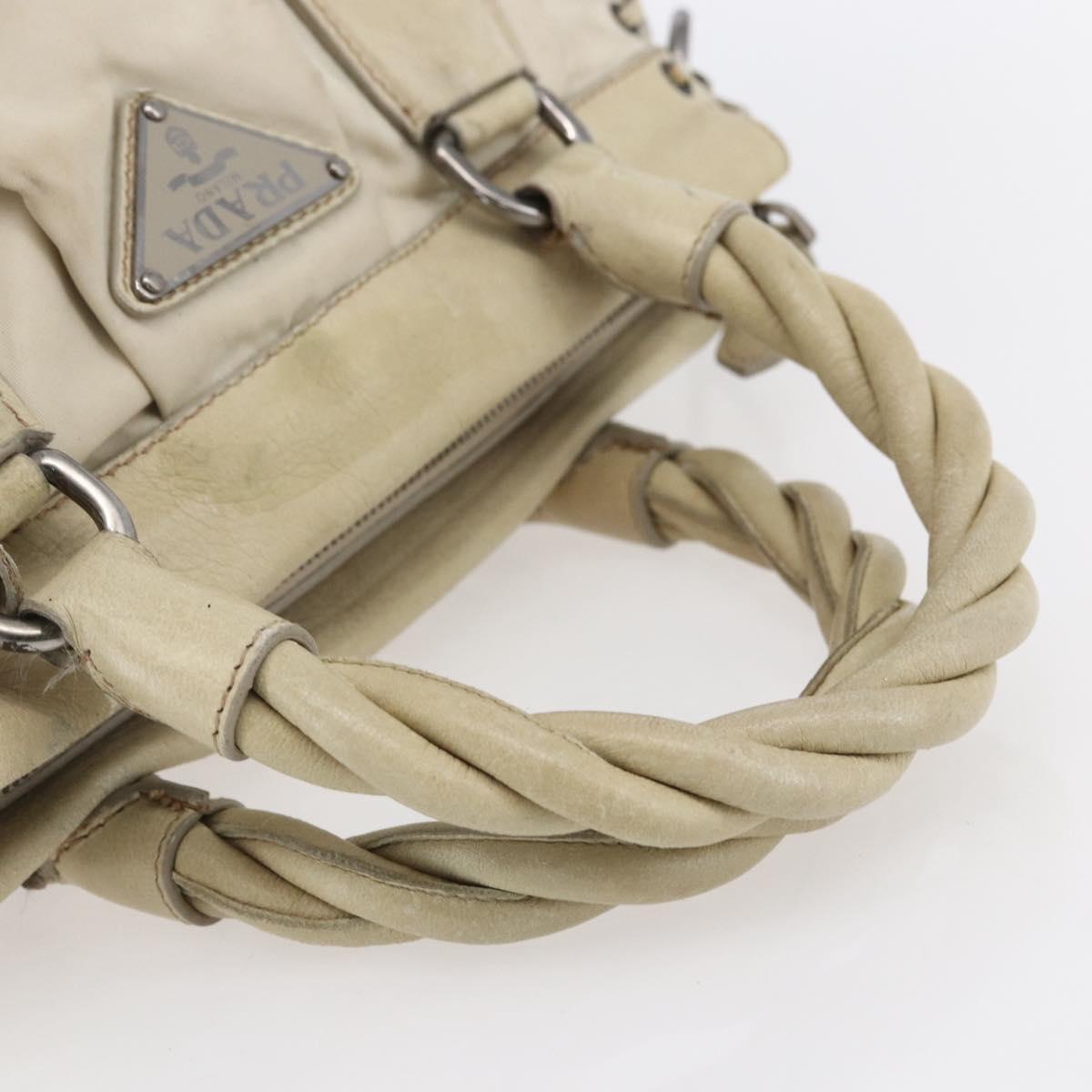PRADA Hand Bag Nylon Leather 2way Beige Silver Auth 152635