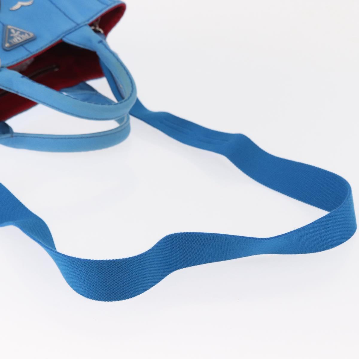 PRADA Canapa PM Hand Bag Canvas 2way Blue Silver Auth 152636