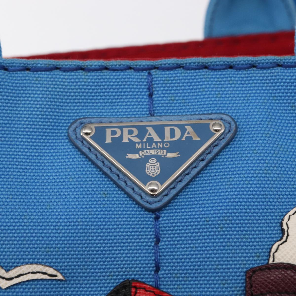 PRADA Canapa PM Hand Bag Canvas 2way Blue Silver Auth 152636