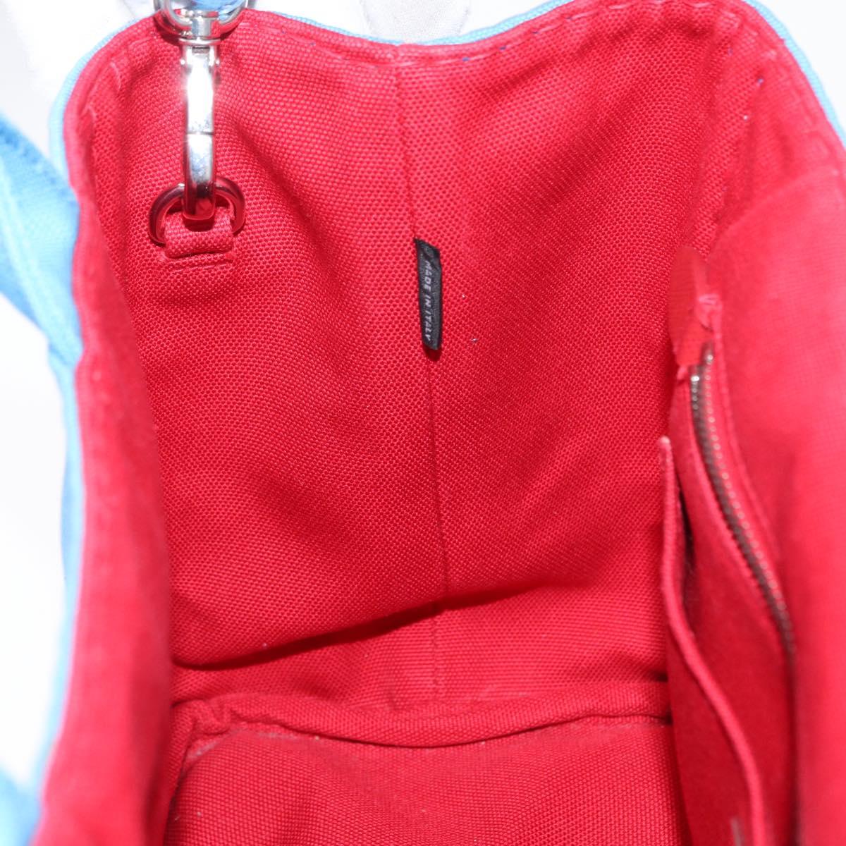 PRADA Canapa PM Hand Bag Canvas 2way Blue Silver Auth 152636