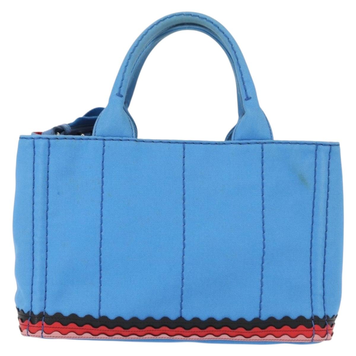 PRADA Canapa PM Hand Bag Canvas 2way Blue Silver Auth 152636