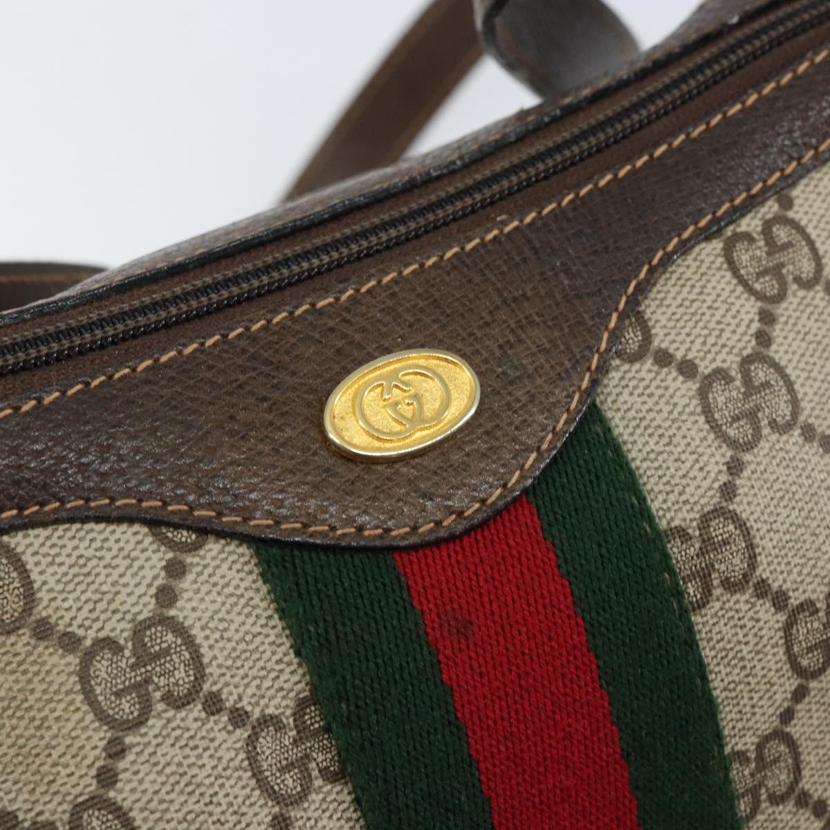 GUCCI GG Supreme Web Sherry Line Bag PVC Beige Gold Red 010 378 Auth 152639