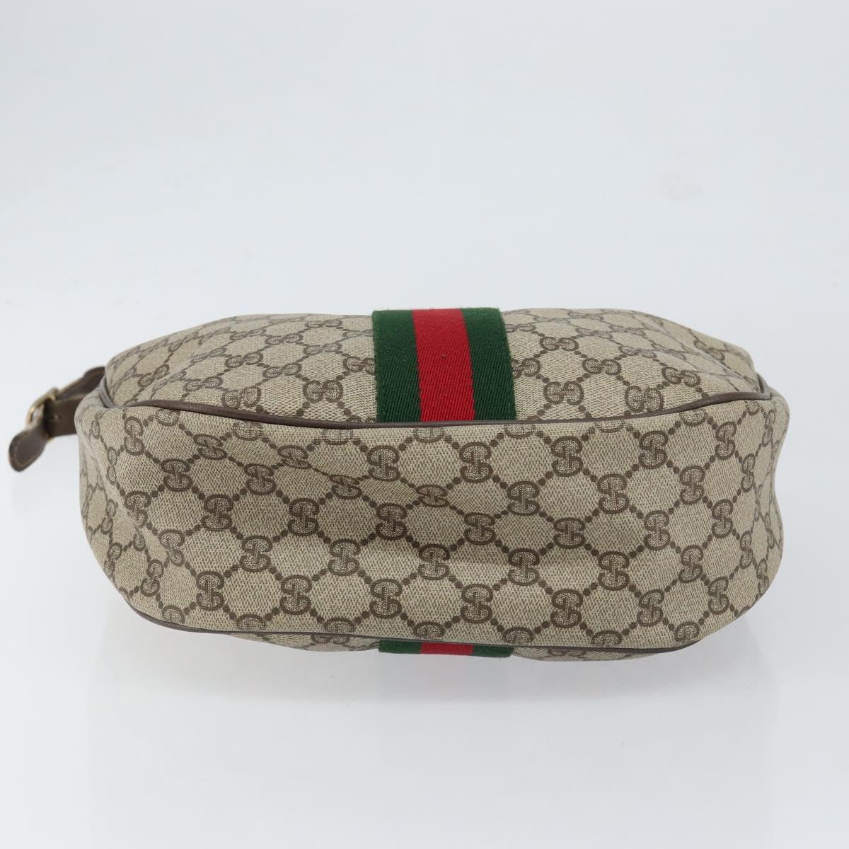 GUCCI GG Supreme Web Sherry Line Bag PVC Beige Gold Red 010 378 Auth 152639