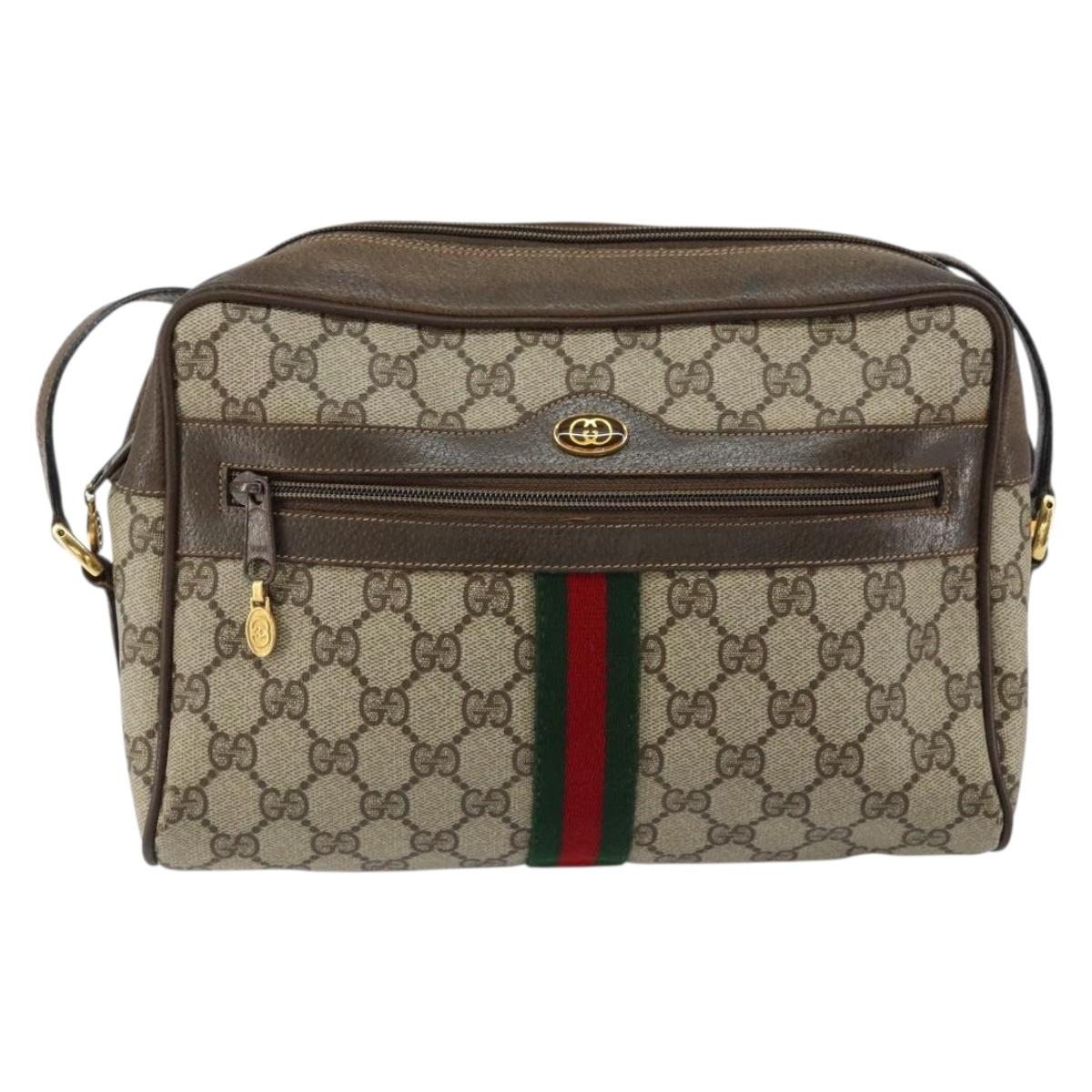 GUCCI GG Supreme Web Sherry Line Bag PVC Beige Gold Red 14 02 005 Auth 152641