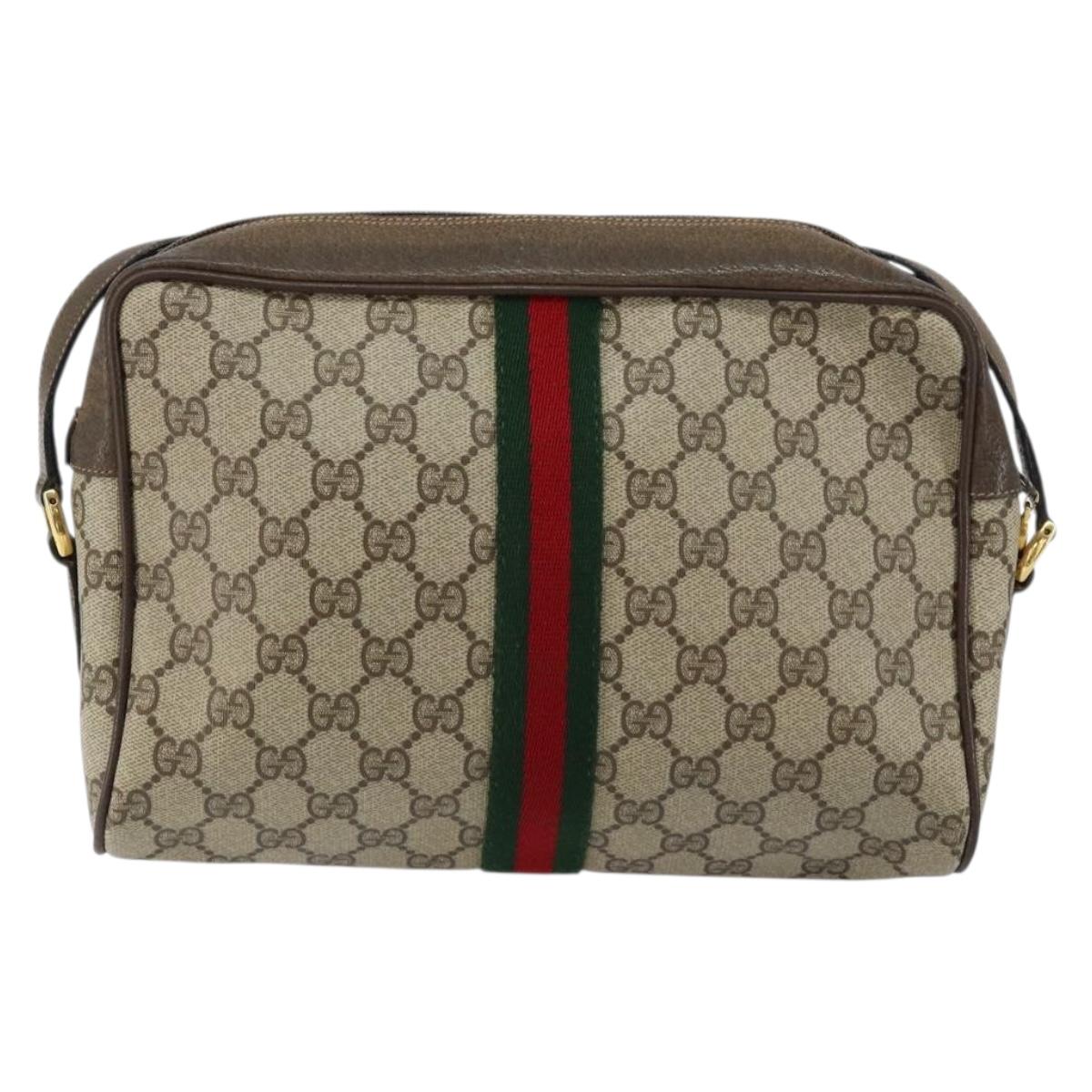 GUCCI GG Supreme Web Sherry Line Bag PVC Beige Gold Red 14 02 005 Auth 152641