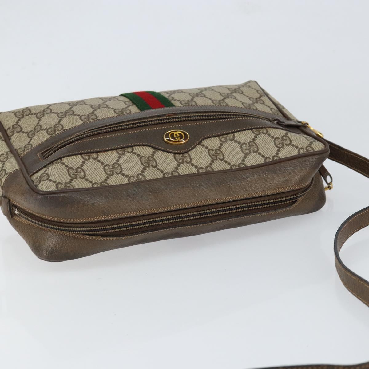 GUCCI GG Supreme Web Sherry Line Bag PVC Beige Gold Red 14 02 005 Auth 152641