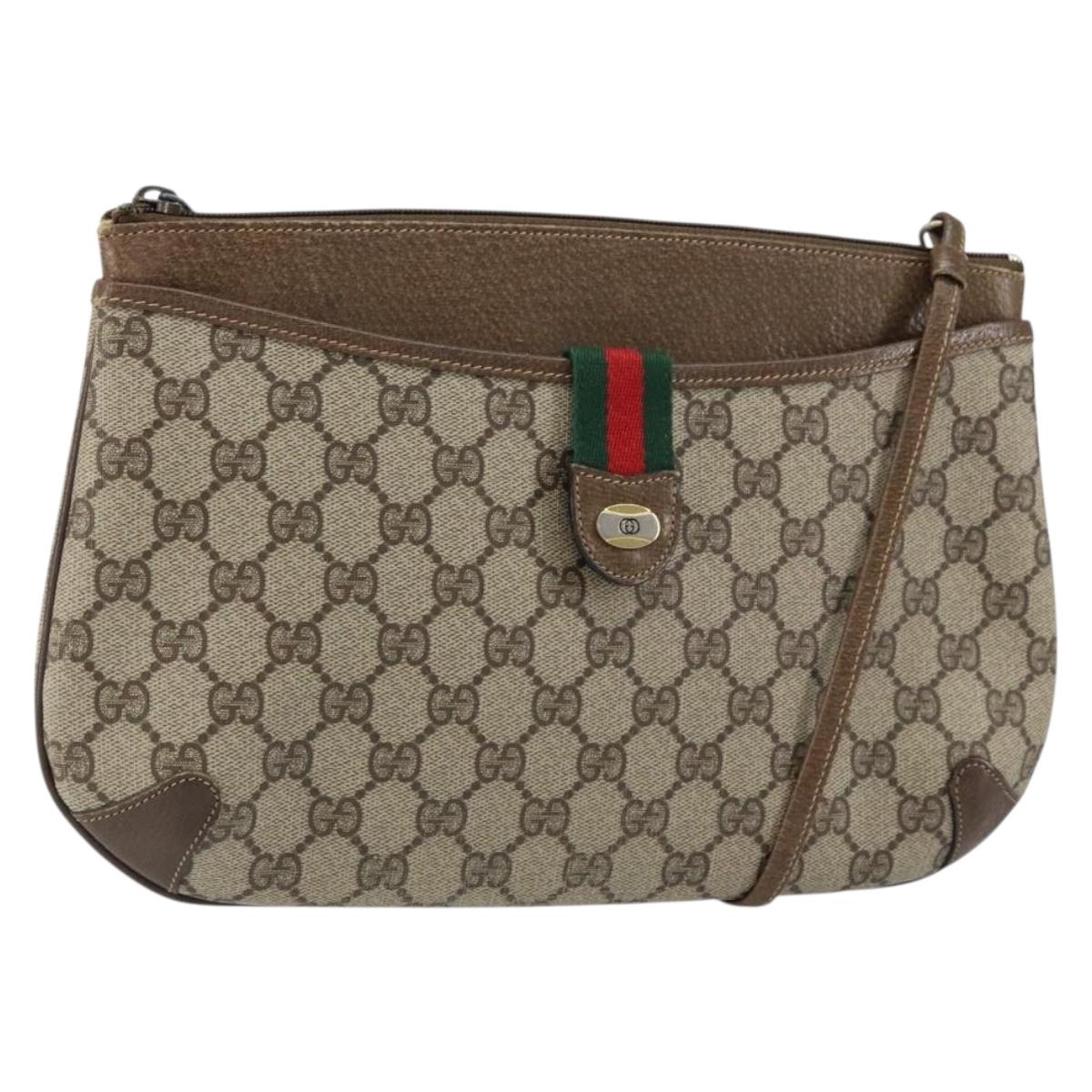 GUCCI GG Supreme Web Sherry Line Bag PVC Beige Gold Red 904 02 026 Auth 152644