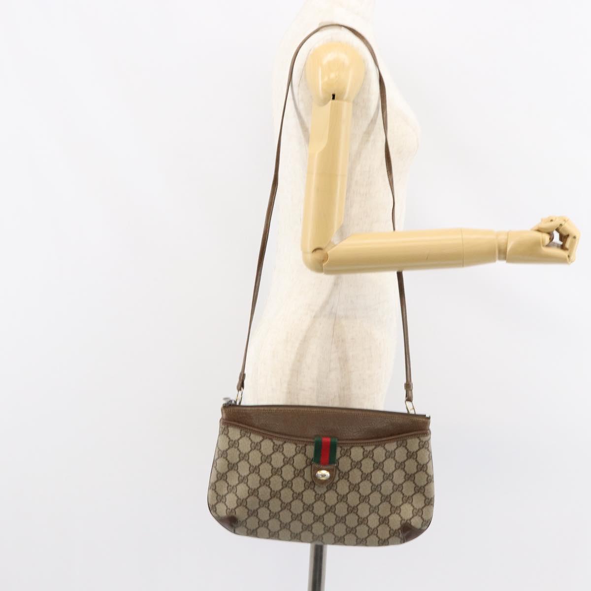 GUCCI GG Supreme Web Sherry Line Bag PVC Beige Gold Red 904 02 026 Auth 152644