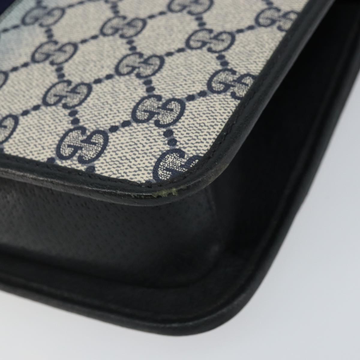 GUCCI GG Supreme Sherry Line Shoulder Bag PVC Navy Gold Red Auth 152645